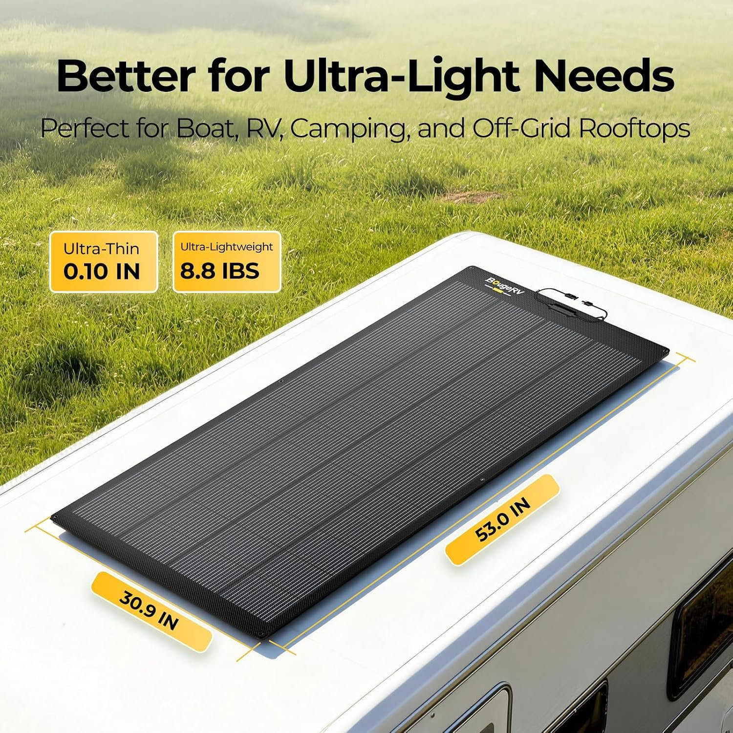 BougeRV Upgrade Arch 200W N-Type Flexible Solar Panel 16BB Mono Cell | 25% High-Efficiency, 270° Lightweight 24 Volts Compact Fiberglass Panel for RV Boat Marine Camping Home Curve Surface Black - Image 6