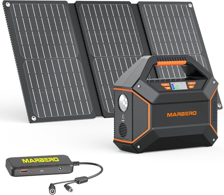 MARBERO 155Wh Solar Generator with Solar Panel Included 30W Solar Panel Kit | Solar Powered Generator 150W Surge Portable Power Station with Solar Panel for Camping Home Emergency Blackout Outdoor Hiking