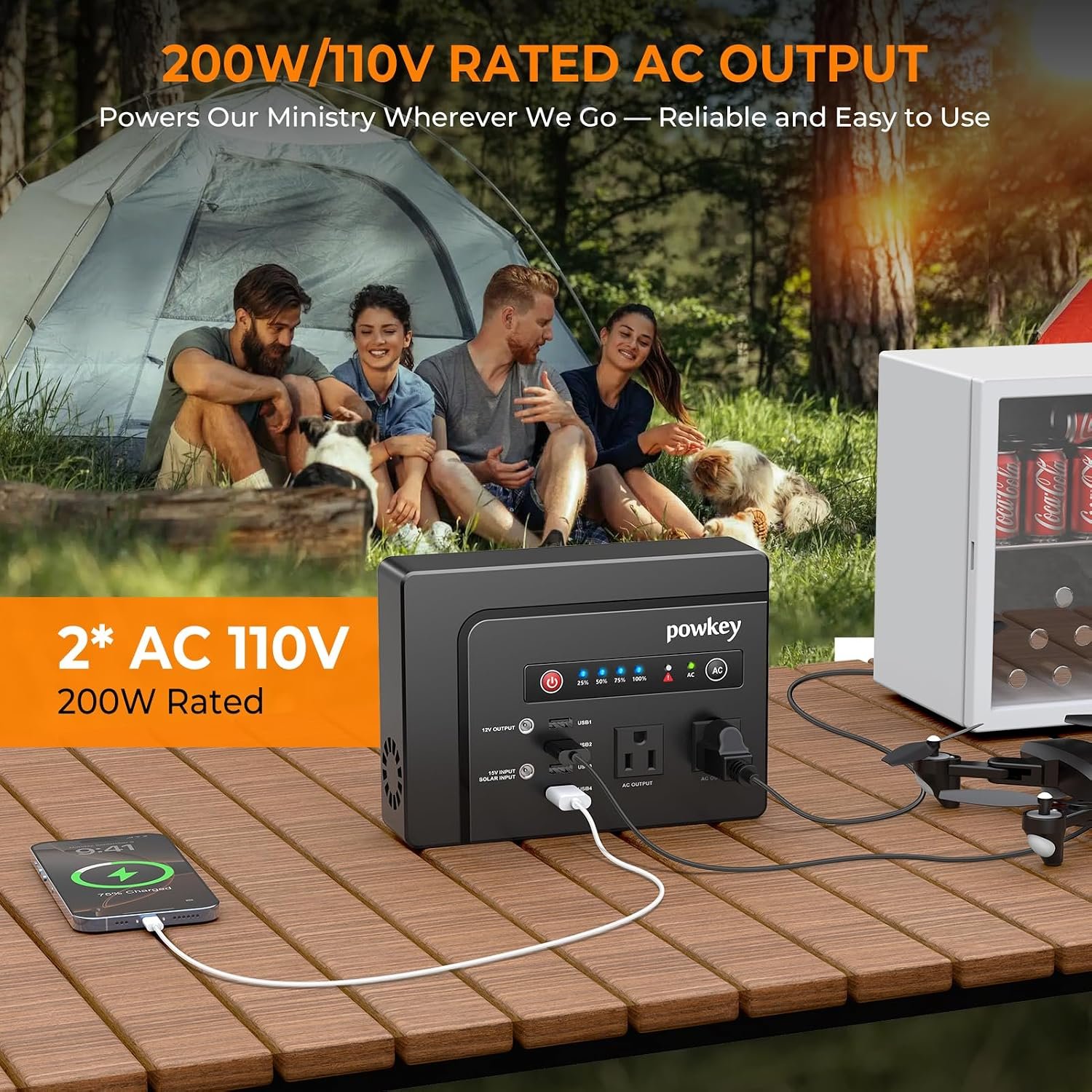 200W Solar Powered Generator, Portable Power Station with Solar Panel 40W | Powkey 146Wh Power Bank with 120V AC Outlet, Pure Sine Wave Lithium Battery for Outdoor Camping Emergency Home - Image 4