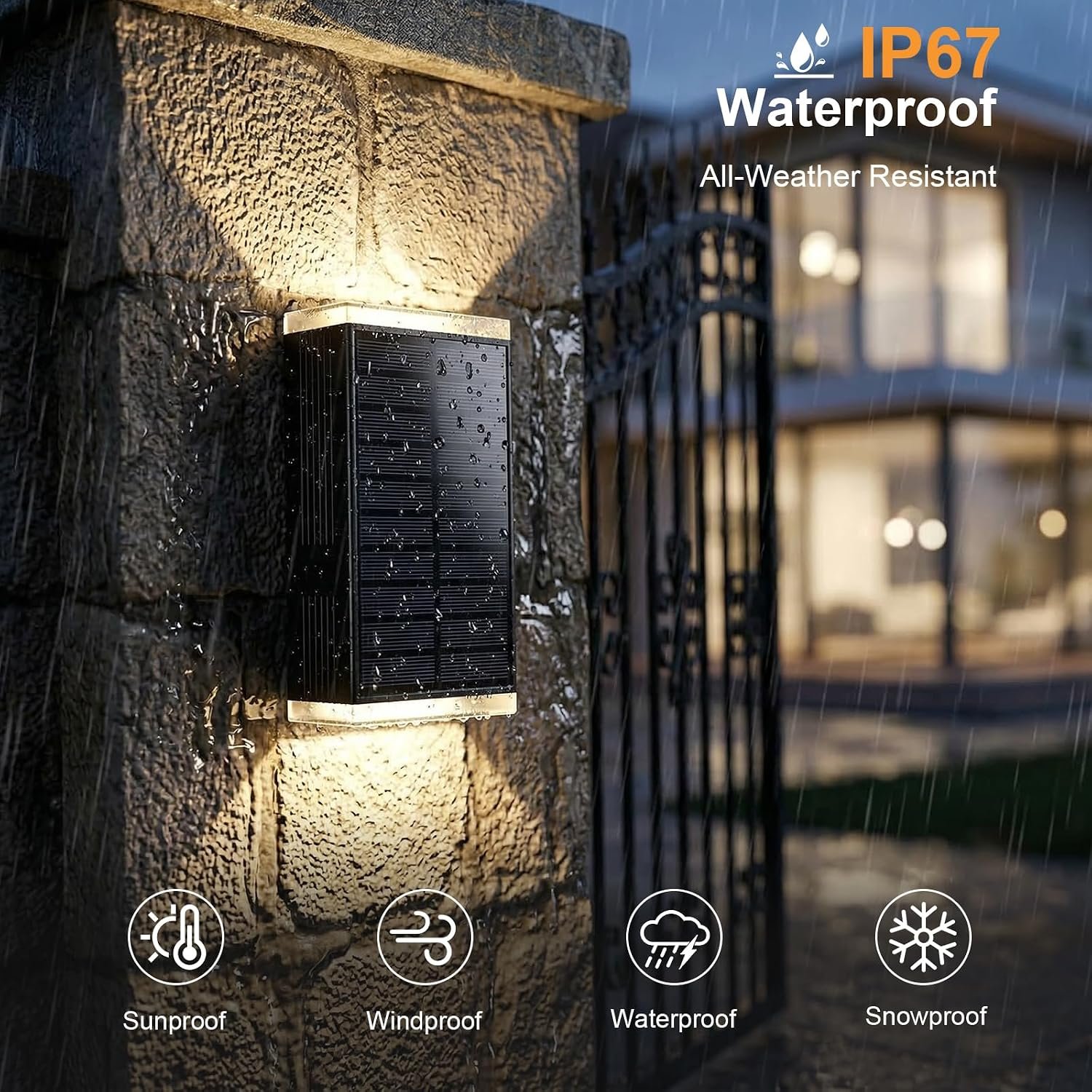4Pack Solar Wall Lights Outdoor, 13 Modes Dusk to Dawn Up Down Wall Sconce | Focused Beam 3CCT+RGB 13Colors Changing IP67 Waterproof LED Solar Lights Outdoor for House,Front Door,Garage,Patio,Porch,Shed - Image 6