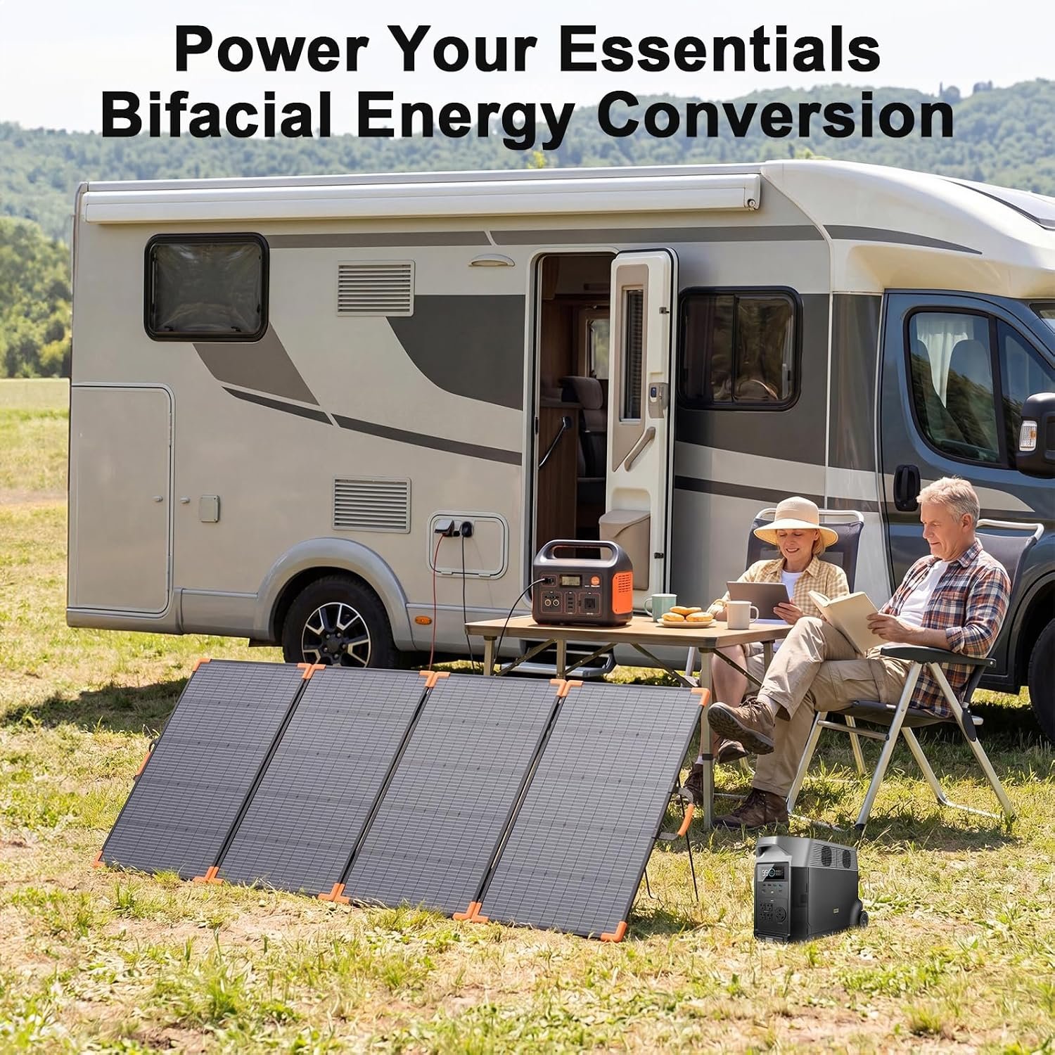 400 Watt Bifacial Portable Solar Panel for Power Station | 33V Lightweight Foldable Solar Panels Charger, IP68 Waterproof 25% High Efficiency Solar Charger for Camping RVs Home Backup - Image 2