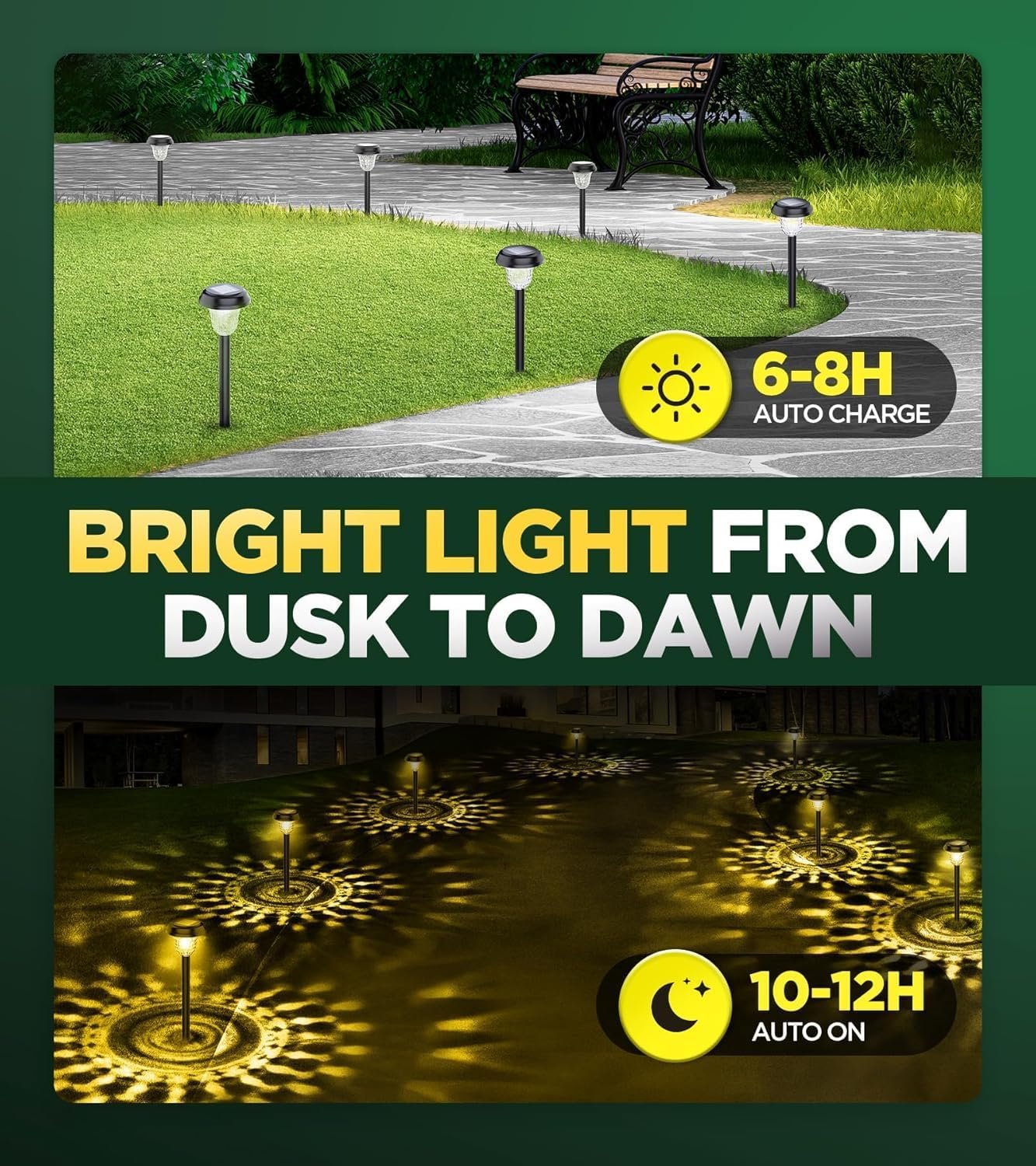 10 Pack Ultra Bright Solar Lights Outdoor Waterproof, from Dusk to Dawn Up to 12H Outdoor Solar Lights, Auto On/Off Solar Powered Garden Pathway Lights, Landscape Lighting Decorative for Yard, Patio - Image 4