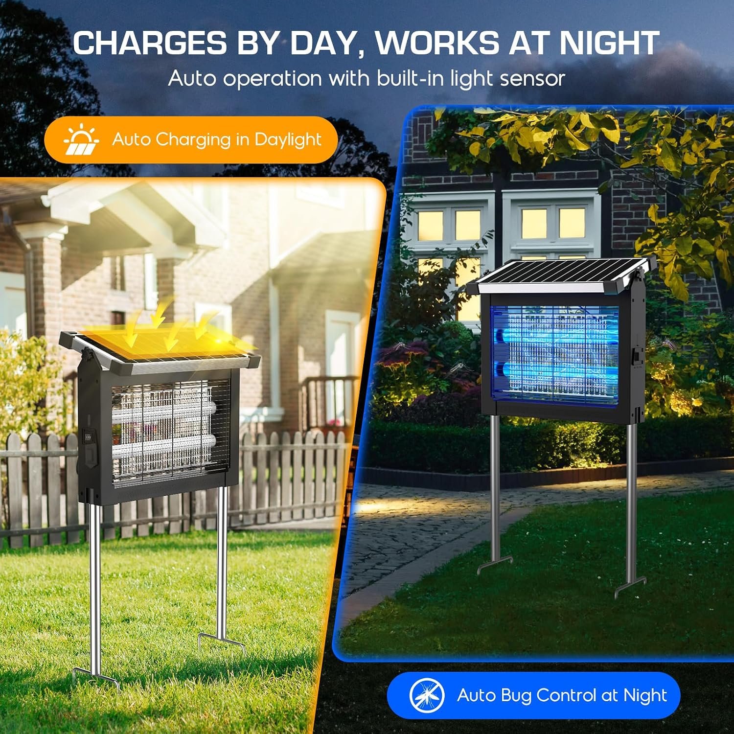 Solar Bug Zapper Outdoor, 4500V Cordless Mosquito Zapper with Solar Power | Smart Light Sensor, Solar & USB Rechargeable, IPX5 Waterproof Insect Killer For Patio, Garden, Backyard, Camping And Indoor - Image 5
