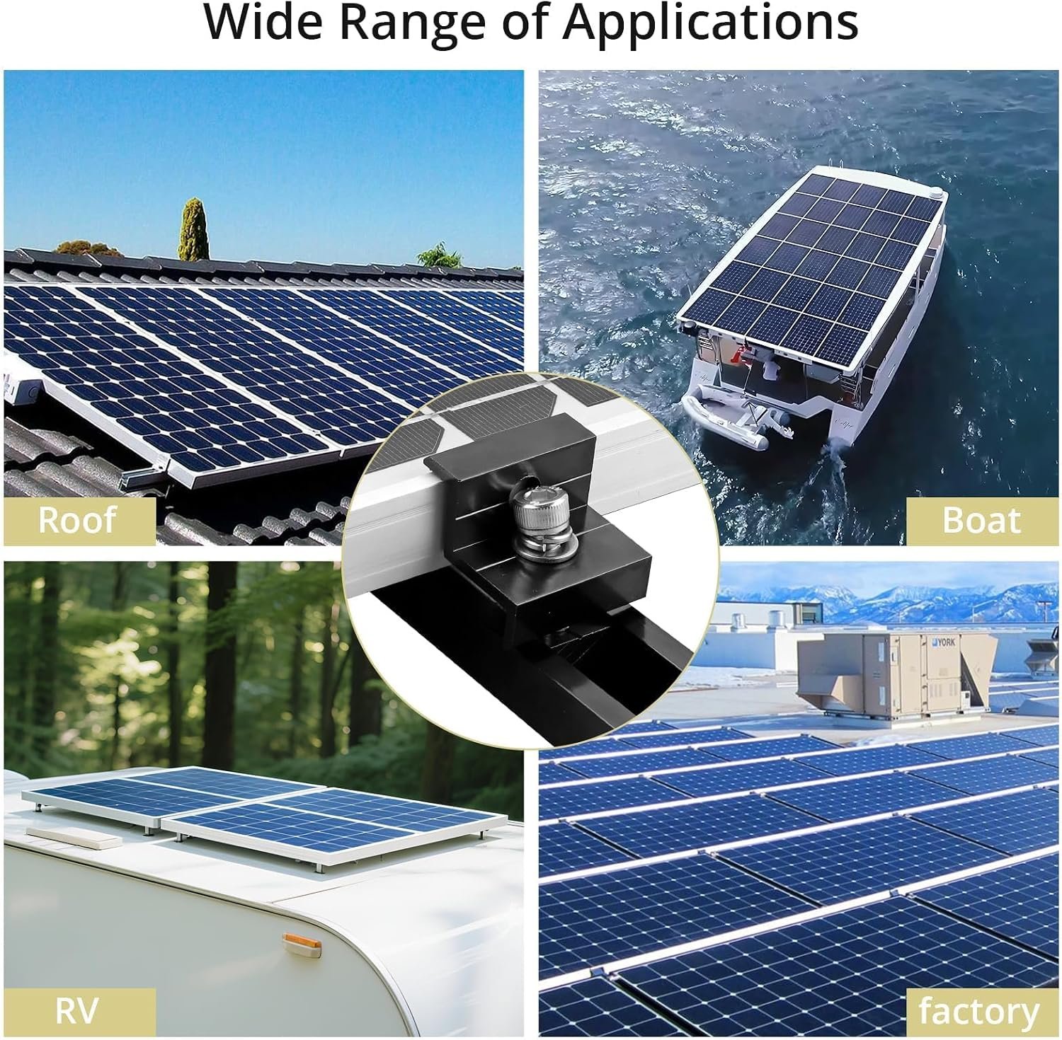 Anbte Solar Panel Mounting Brackets for Roof, Aluminum Solar Rails, Black | Solar Panel Mounting Kit For 4 Panels, Included 10 X 4.72 In Rails+4 End Clamps+6 Center Clamps+1 Wrench, For Roof, RV, Boat - Image 7