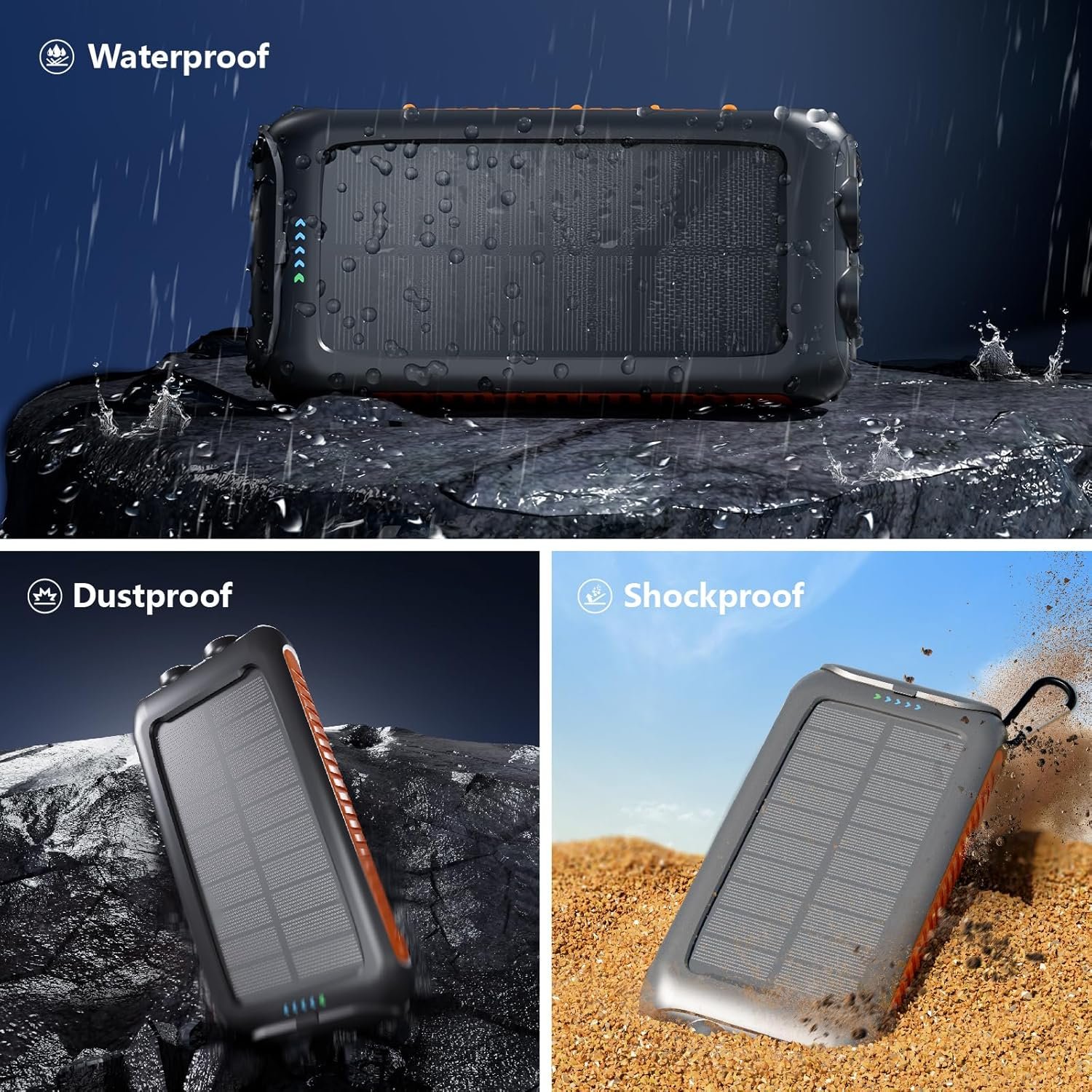 Solar Charger Power Bank 49800mAh, Portable Solar Phone Charger with 2 USB-A & USB-C Ports, 15W Fast Charging for iPhone, Samsung and More, Dual Flashlightfor Camping, Travel & Emergency Backup - Image 8
