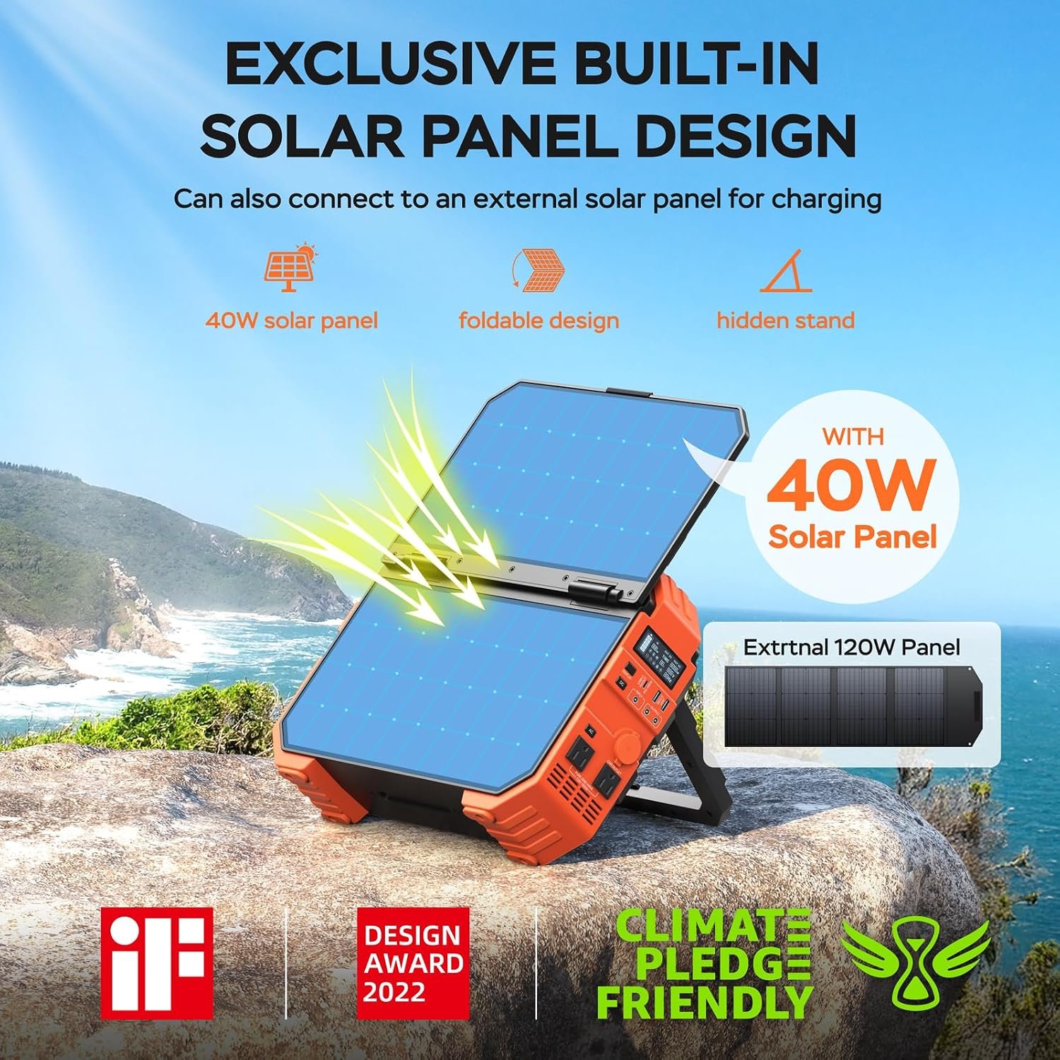 BLAVOR Portable Power Station 1600W (Peak 3200W), Built-in Solar Panel, 1024Wh LiFePO4 Battery, 100W USB-C Fast Charge, Solar Generator for Home Backup, Camping, Power Outages & RV - Image 2