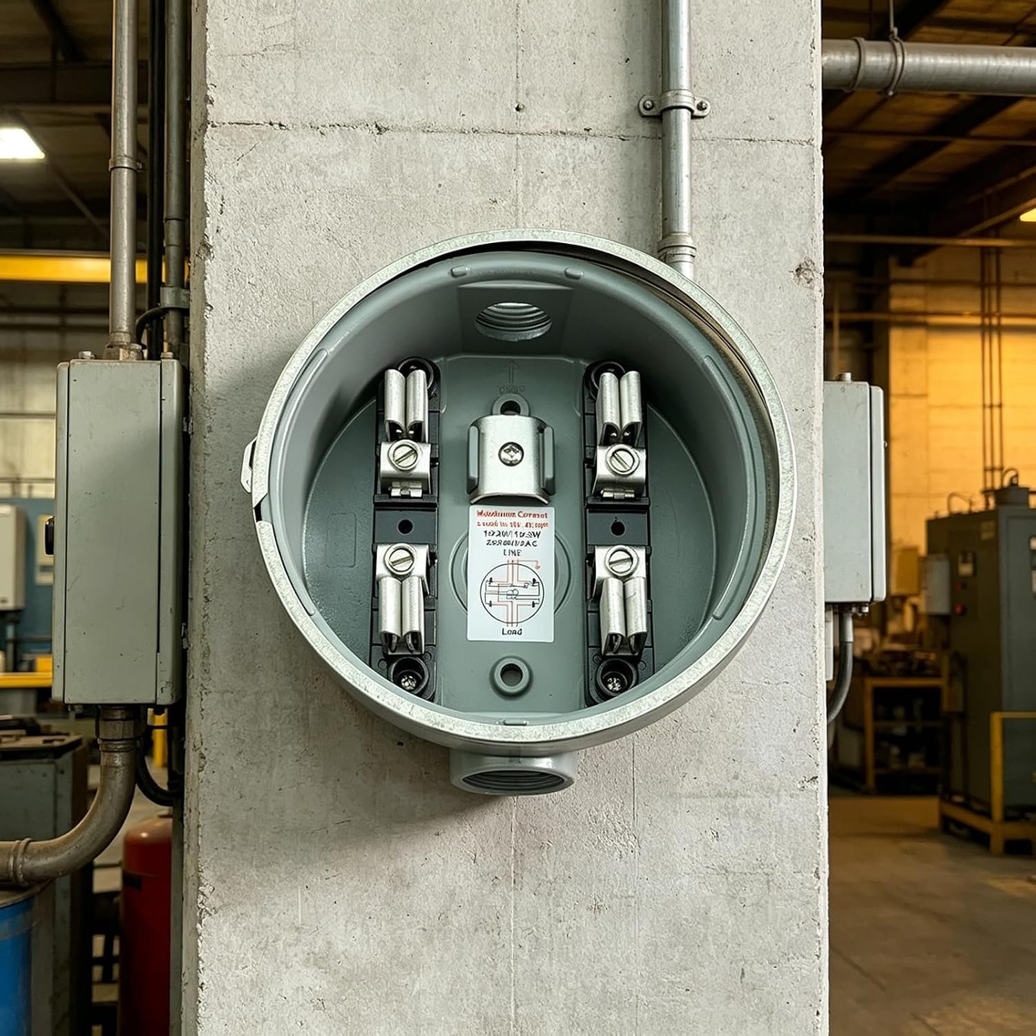 Round 100 Amp Meter Socket | 4 Jaw Meter Base, ANSI C12.7, 240V 3-Wire Ring Type with Horn Bypass, Overhead/Underground Feed for Residential & RV - Image 2