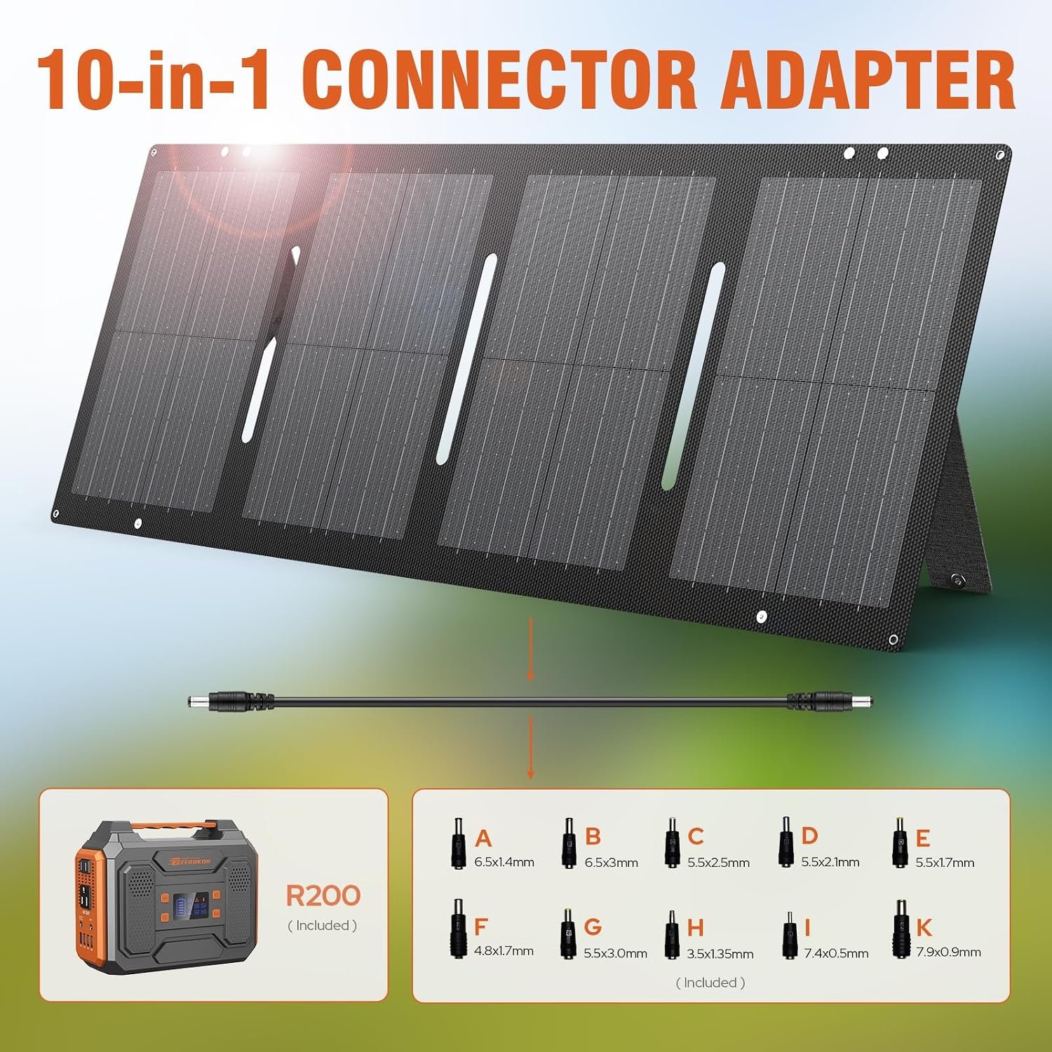 Portable Solar Generator 300W Portable Power Station with 60W Solar Panel | 110V Pure Sine Wave 280Wh Battery Solar Power Pack with USB QC3.0 DC AC Outlet for Camping Smart Device RV Van Outdoor-Orange - Image 8