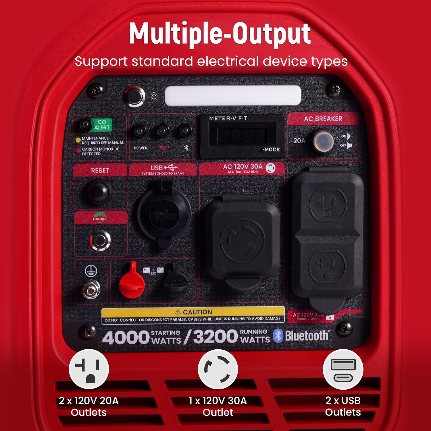 maXpeedingrods 4000 Watt Inverter Generator, Bluetooth® App Data Monitor | Portable Gas Powered Generaator Remote Data Check RV Ready, with CO Alarm for Outdoor Camping, Home Backup,MXR4000 - Image 8