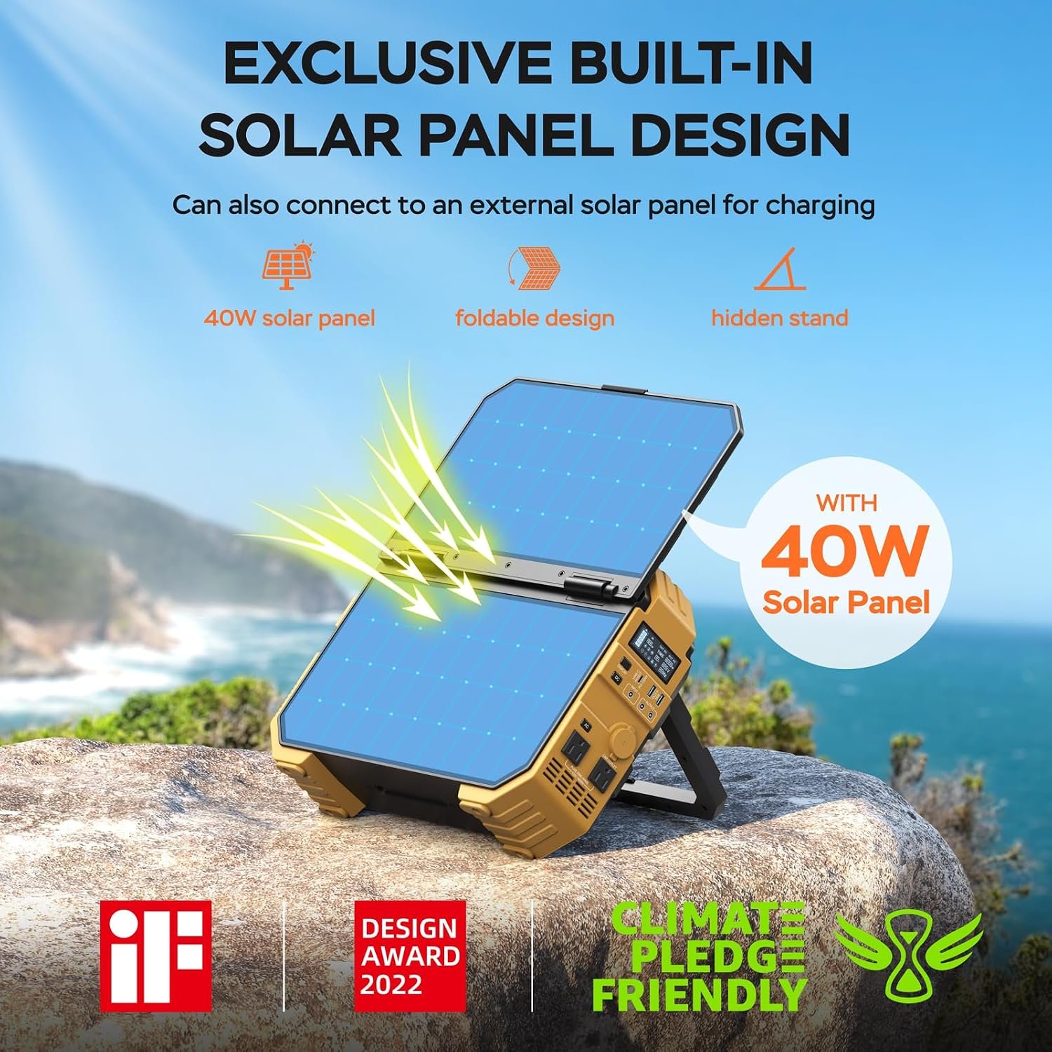 BLAVOR Portable Power Station 1600W (Peak 3200W), Built-in Solar Panel, 1024Wh LiFePO4 Battery, 100W USB-C Fast Charge, Solar Generator for Home Backup, Camping, Power Outages & RV - Image 2