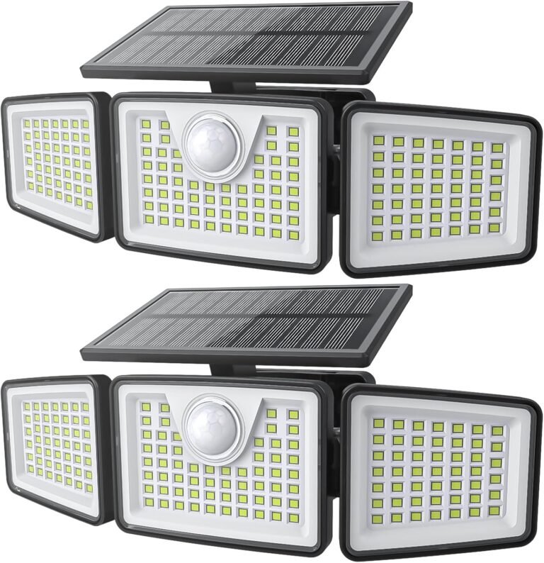 daphino 2500LM Solar Lights, Motion Sensor Outdoor Lights, 3-Head, 2 Pack | 270° Wide-Angle Street & Area Coverage, IP65 Waterproof Security Lighting, 3 Lighting Modes, Non-Remote