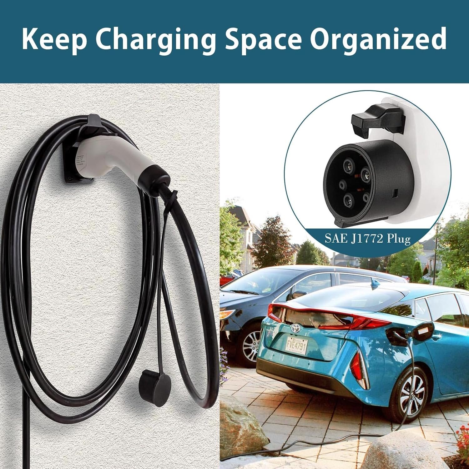 EV Charger Holder Wall Mount J1772 Holder, EV Charger Cable Holder Electric Car Charging Cable Organizer for SAE J1772 Connector - Image 2
