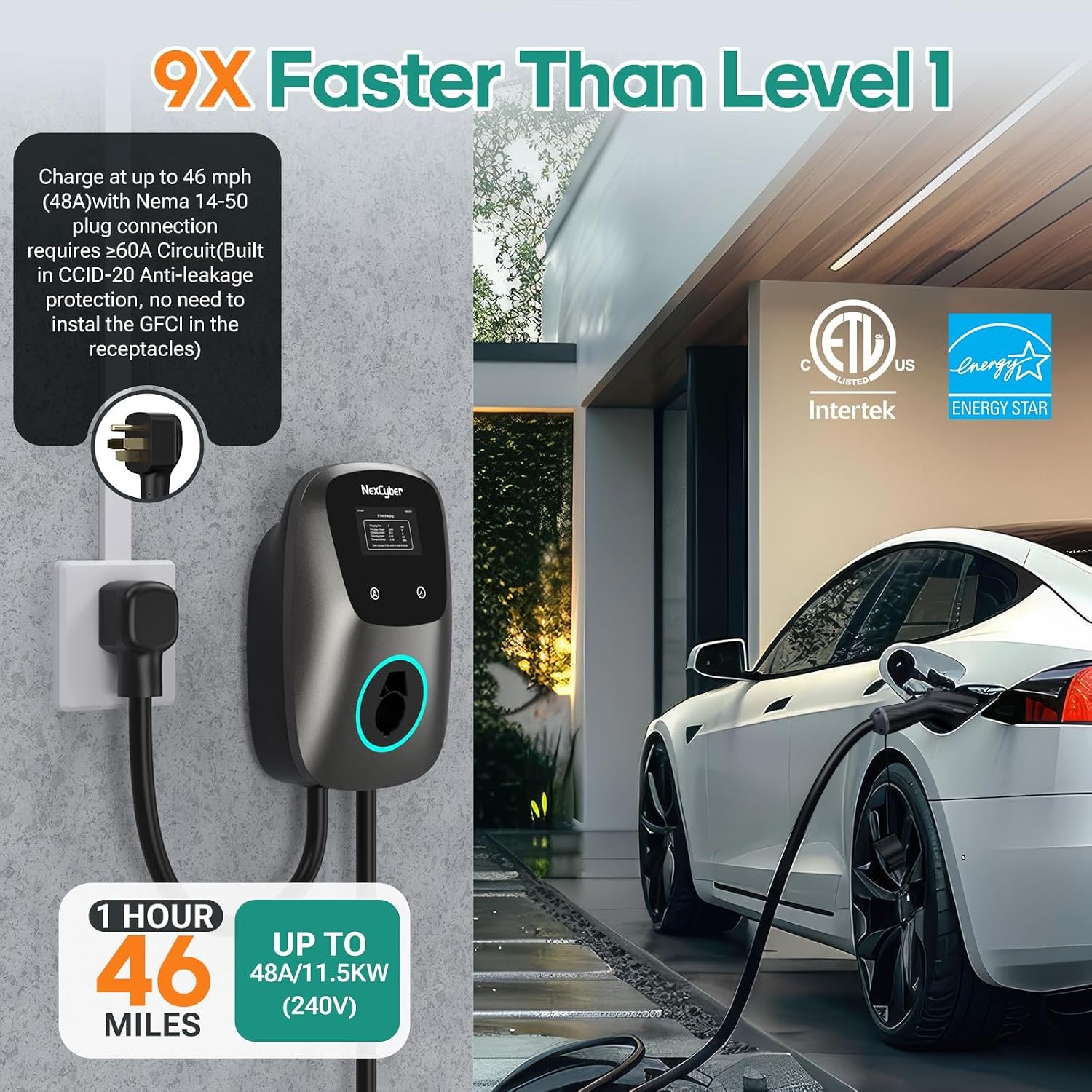 Level 2 EV Charger(WiFi APP/Plug-Play), 48A Nema 14-50p, 25ft Cable ETL Certified, Home Level 2 EVSE Car Charger w/ J1772 Connector, Electric Vehicle Charging Stations (46) - Image 4