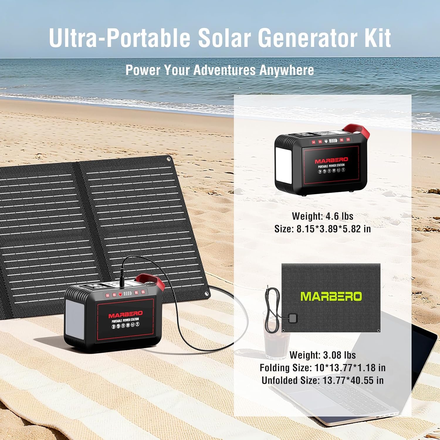 MARBERO 237Wh Solar Generator with Solar Panel Included Portable Power Station 300W Pure Sine Wave with Foldable Solar Panel 60W Set for Camping Outdoor Hiking Fishing Emergency | Solar Powered Generator 375W Surge Portable Power Station Pure Sine Wave 110V for Camping Outdoor Fishing Home Emergency CPAP - Image 2