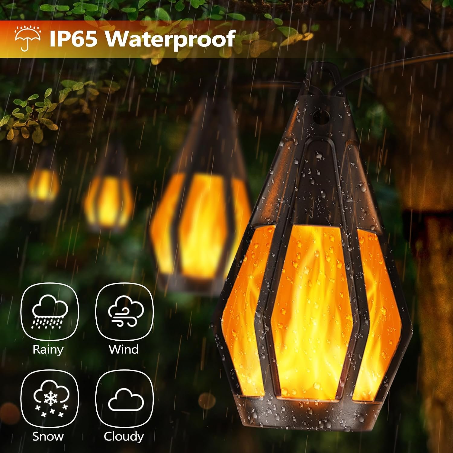 Solar String Lights for Outside, 21Ft Solar Patio Light with 10 Flickering | Flame Light Bulbs, Waterproof Orange Halloween Lights for Garden Yard Patio Gazebo Bistro Cafe Party Halloween Decorations - Image 5