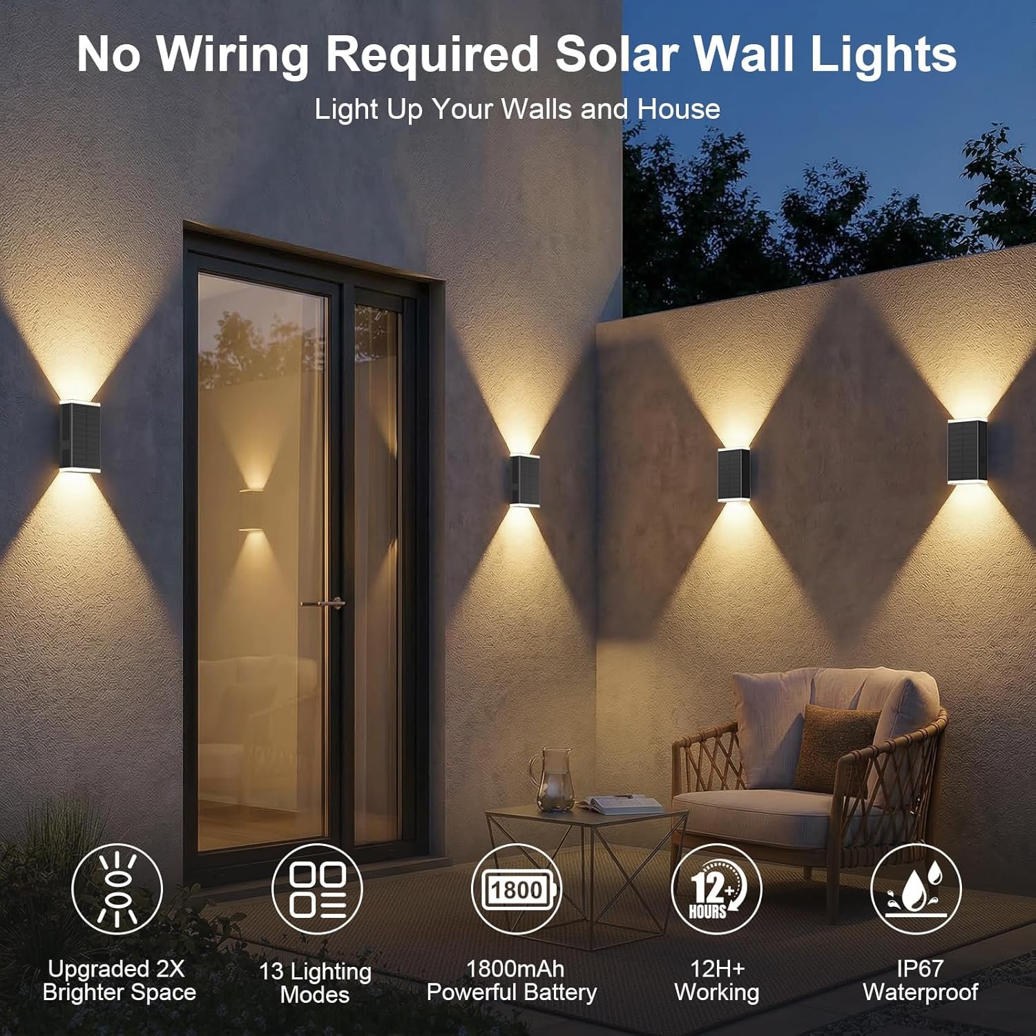 4Pack Solar Wall Lights Outdoor, 13 Modes Dusk to Dawn Up Down Wall Sconce | Focused Beam 3CCT+RGB 13Colors Changing IP67 Waterproof LED Solar Lights Outdoor for House,Front Door,Garage,Patio,Porch,Shed - Image 8