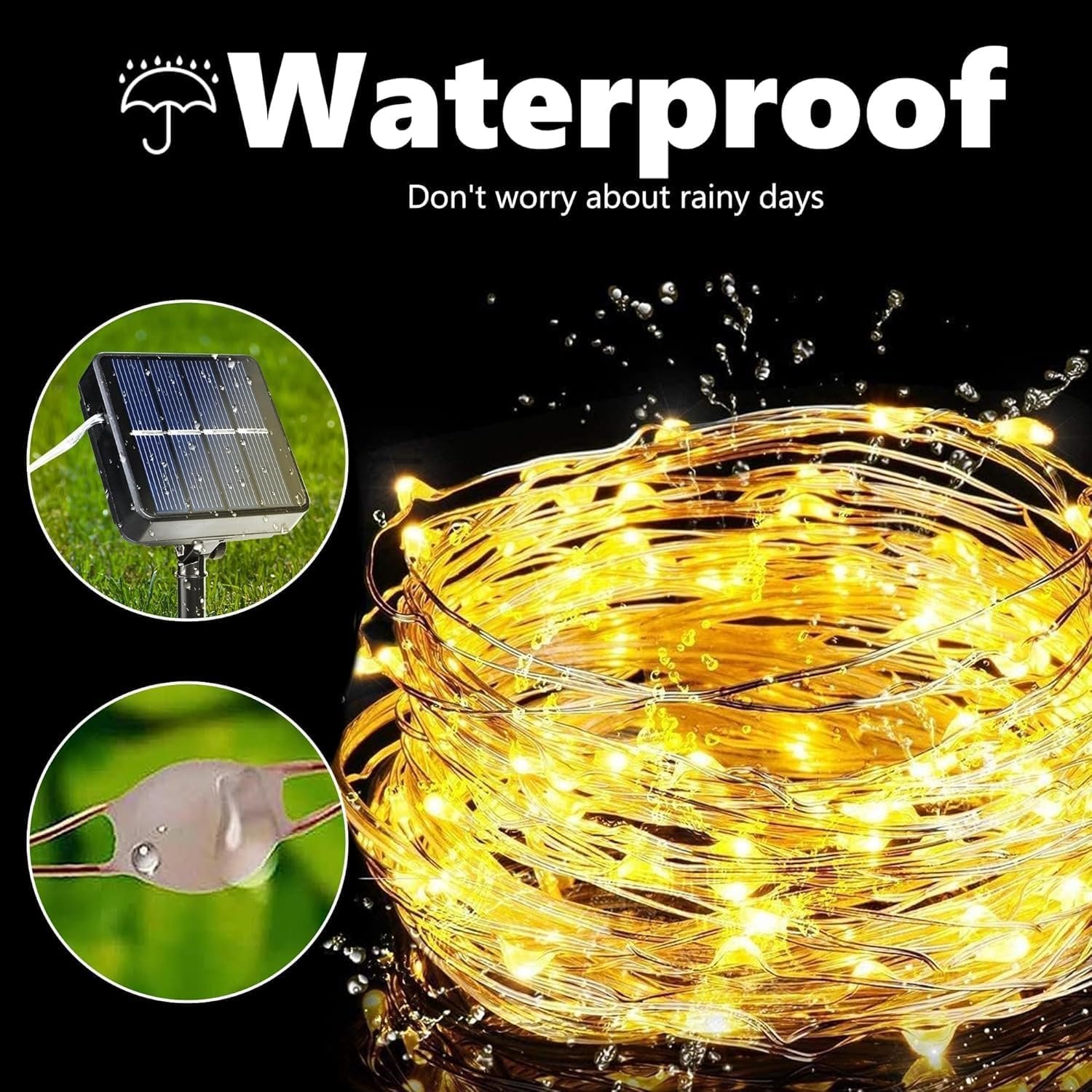 Lomotech Solar Fairy Lights Outdoor, 2 Pack Total 66ft 200 LED,Warm White | Solar String Lights Waterproof 8 Modes Twinkle Lights for Outdoor, Patio, Garden, Yard, Party, Wedding, Tree Decoration - Image 3
