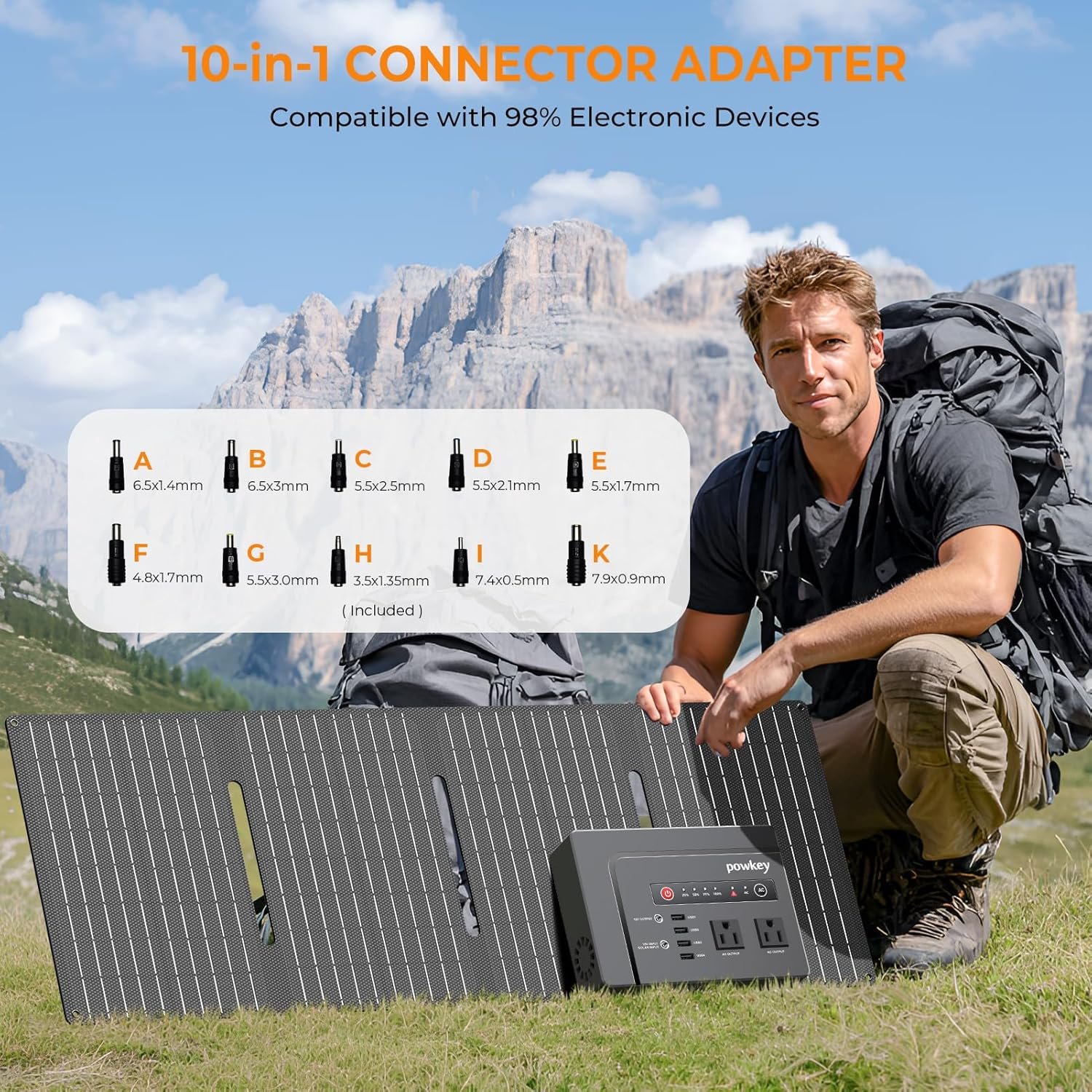 200W Solar Powered Generator, Portable Power Station with Solar Panel 40W | Powkey 146Wh Power Bank with 120V AC Outlet, Pure Sine Wave Lithium Battery for Outdoor Camping Emergency Home - Image 6