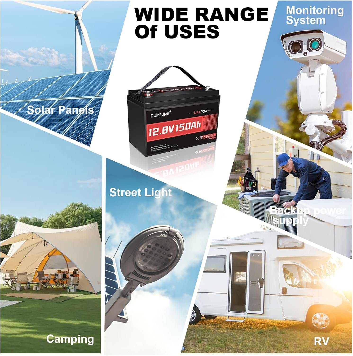 12V 150Ah LiFePO4 Lithium Battery 15000+ Deep Cycle | Built in 100A BMS,IP65 Waterproof 1920Wh for Solar System, RV Camper, Home Backup Power,Marine,Off-Grid Applications - Image 5