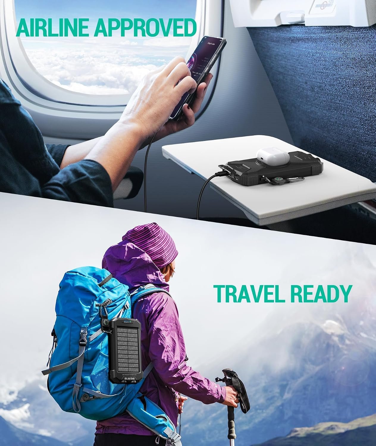 BLAVOR Solar Power Bank 10,000mAh, Portable Wireless Charger, 20W Fast Charging External Battery Pack with USB C for Cell Phones, Solar Panel Charging with Dual Flashlight for Camping - Image 8