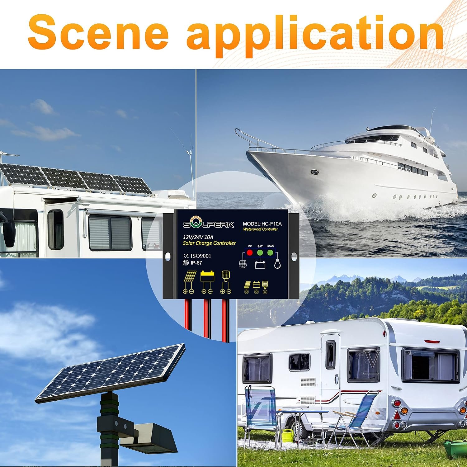 SOLPERK 10A Solar Charge Controller Waterproof Solar Panel Controller 12V/24V PWM Solar Panel Battery Intelligent Regulator for RV Boat car ,with LED Display - Image 7