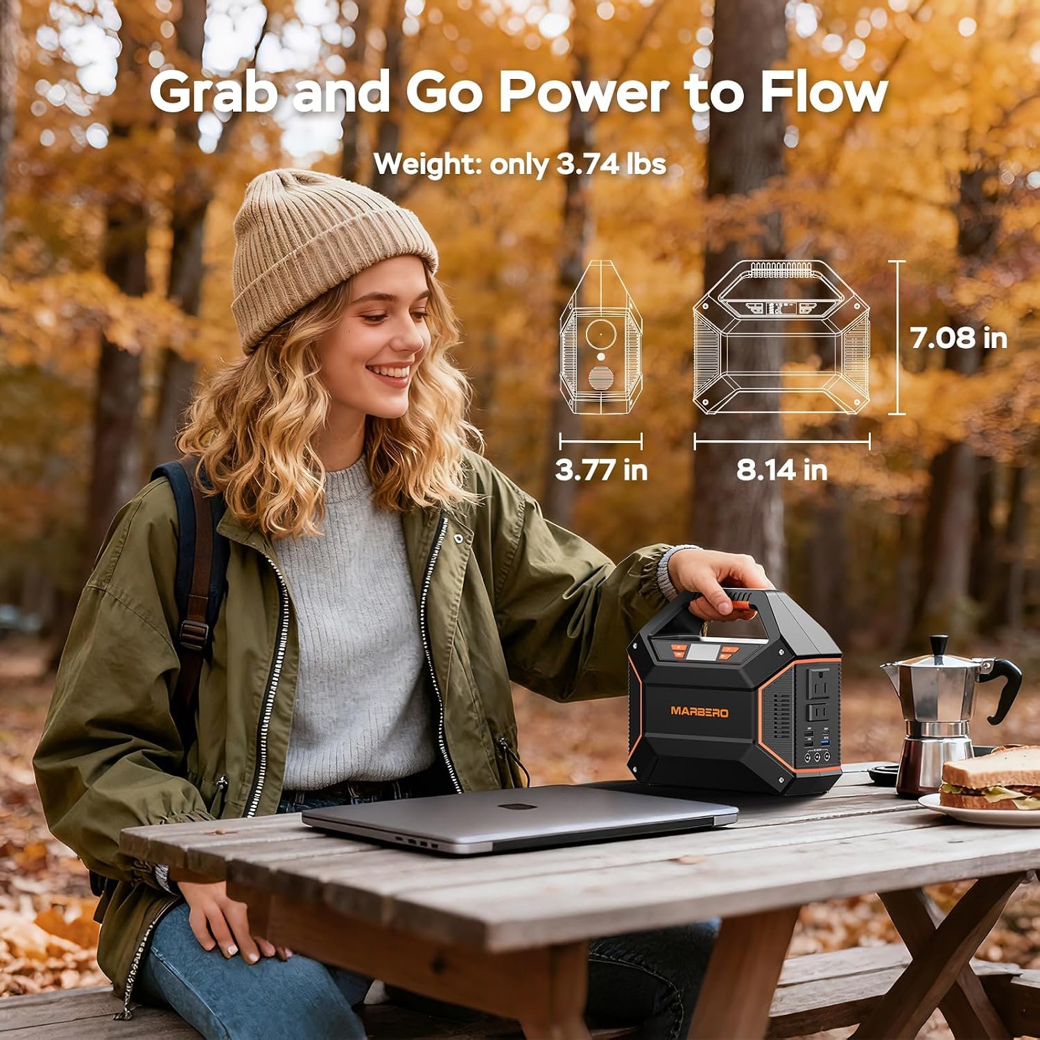 MARBERO Portable Power Station 155Wh, 100W Portable Generator 42,000mAh | Power Station with 6 Outputs, 2x 110V AC Outlet, LED Flashlight Lightweight for Camping, Home Blackout, Outdoor, RV Travel - Image 3