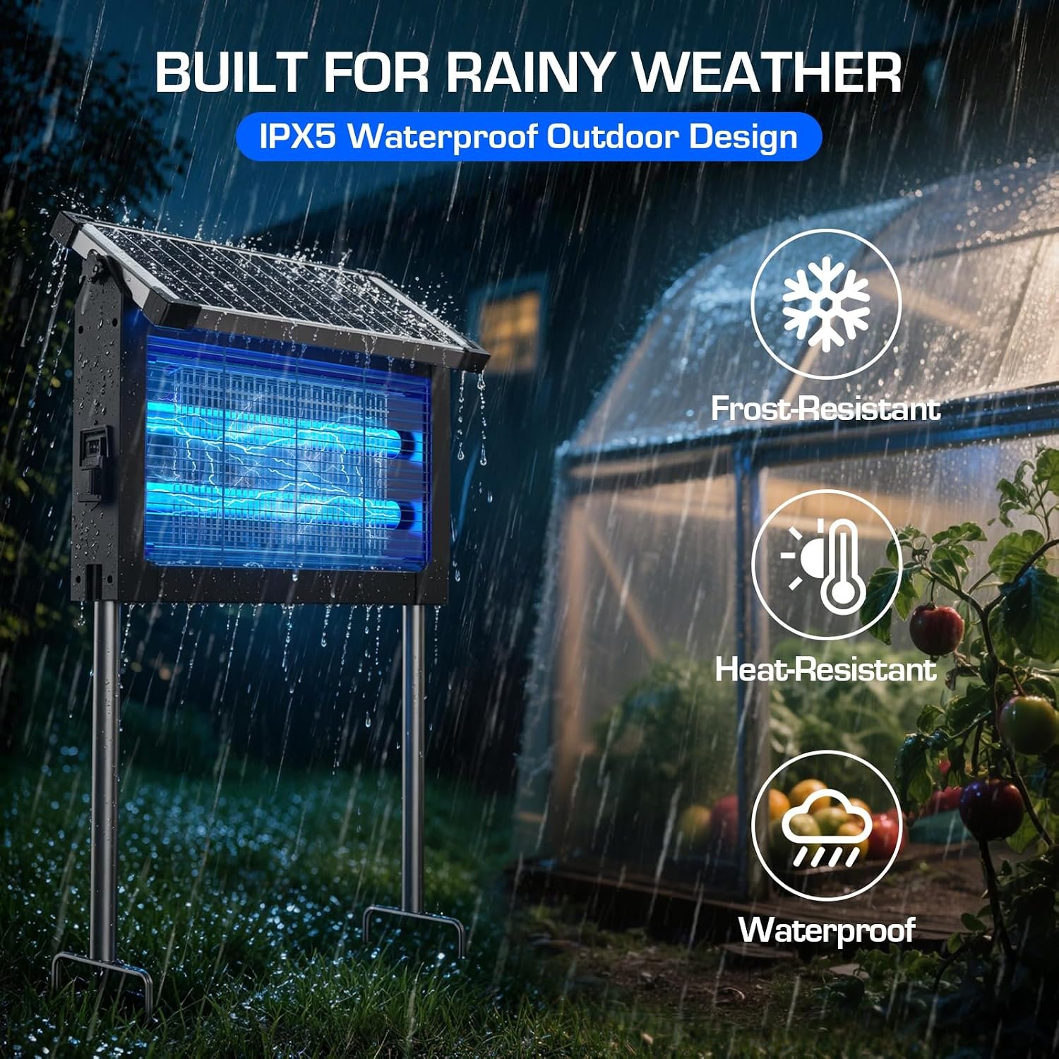 Solar Bug Zapper Outdoor, 4500V Cordless Mosquito Zapper with Solar Power | Smart Light Sensor, Solar & USB Rechargeable, IPX5 Waterproof Insect Killer For Patio, Garden, Backyard, Camping And Indoor - Image 6