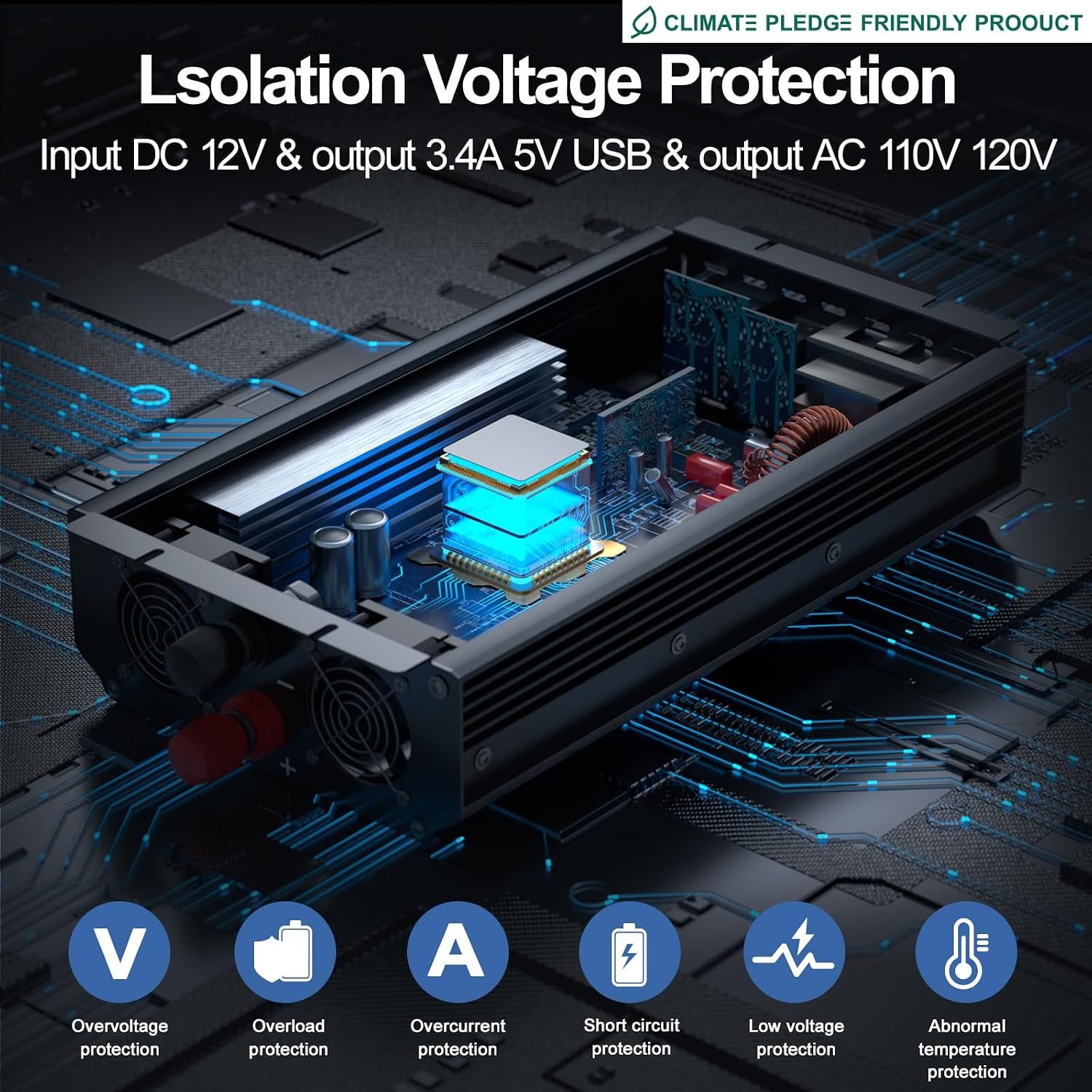 3000W Power Inverter 12V DC to 110V/120V AC Converter, 6000W Peak RV Use | LCD Display & Remote Control, Dual AC Outlets,3.4A USB Port for RV, Truck, Solar System, Emergency Backup, Camping,Off-Grid - Image 4