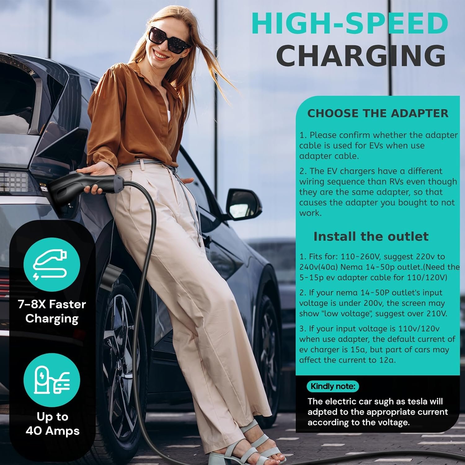 Level 2 Electric Vehicle (EV) Charger(WiFi APP/Plug-Play), 40A, 25ft Cable ETL Certified, 220V-240V NEMA 14-50P Plug EVSE w/ J1772 Connector, Portable EV Car Charging Stations (Jet) - Image 4