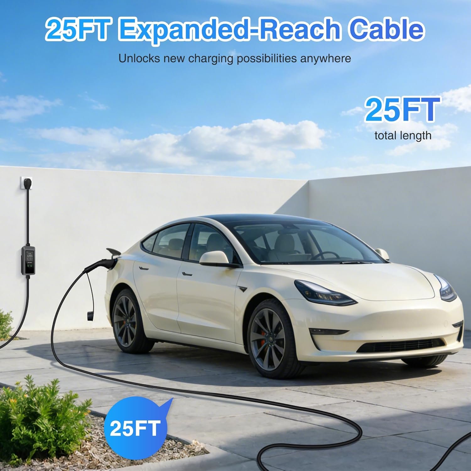 Level 2 EV Charger, 40A 25ft, 9.6kW, LED Display, J1772 EV/PHEVs. | 110V-240V, Portable EV Charger ,NEMA14-50 Plug&NEMA 5-15 Adapter Current Adjustable for All SAE J1772 - Image 4