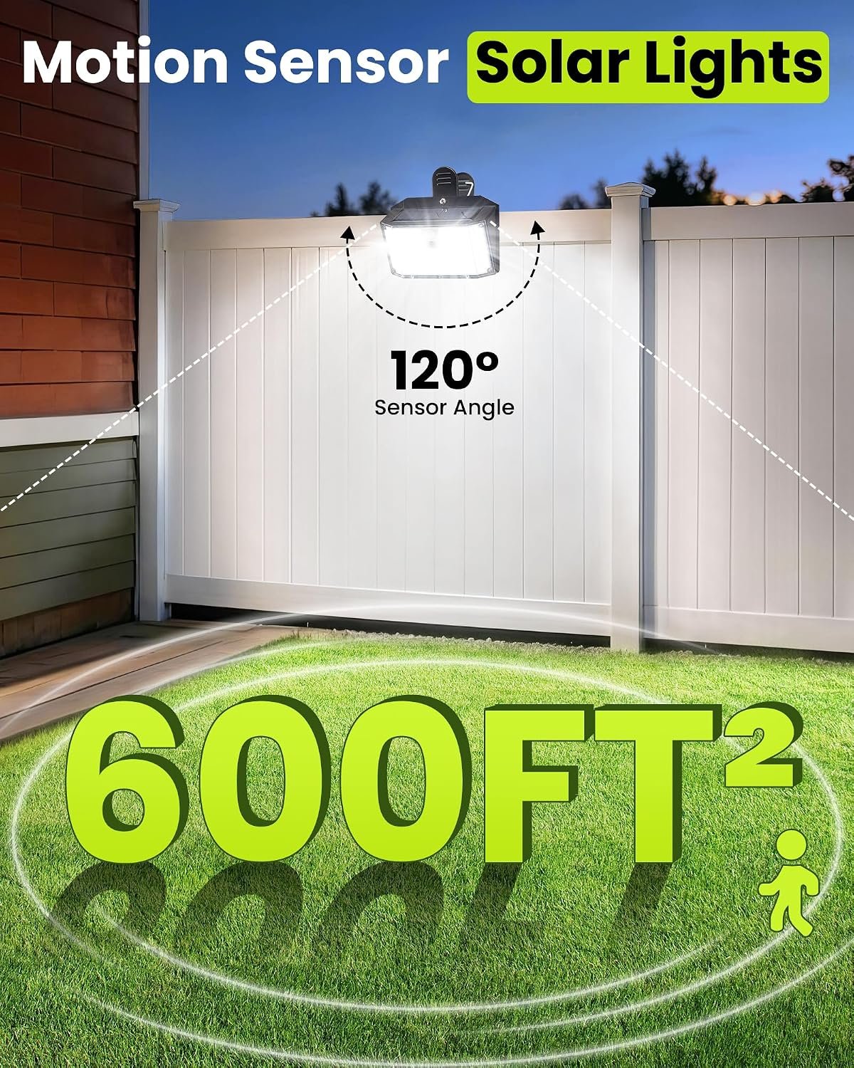 Clip on Solar Lights Outdoor, Motion Sensor Fence Lights | 176LED 600LM No Drill Solar Clip Light with Motion Sensor, 3 Modes IP65 Waterproof Security Lights for Deck,Yard(4Pack) - Image 4