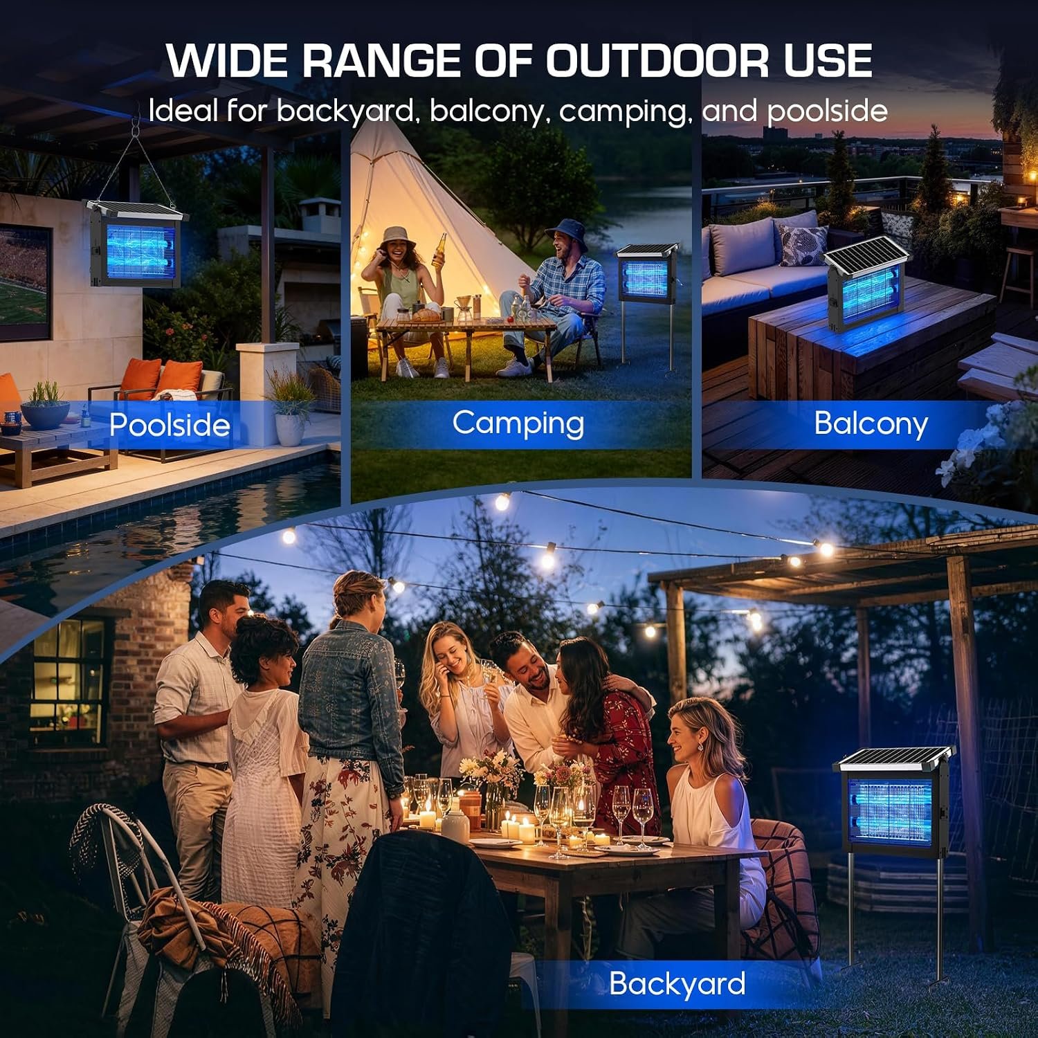 Solar Bug Zapper Outdoor, 4500V Cordless Mosquito Zapper with Solar Power | Smart Light Sensor, Solar & USB Rechargeable, IPX5 Waterproof Insect Killer For Patio, Garden, Backyard, Camping And Indoor - Image 9