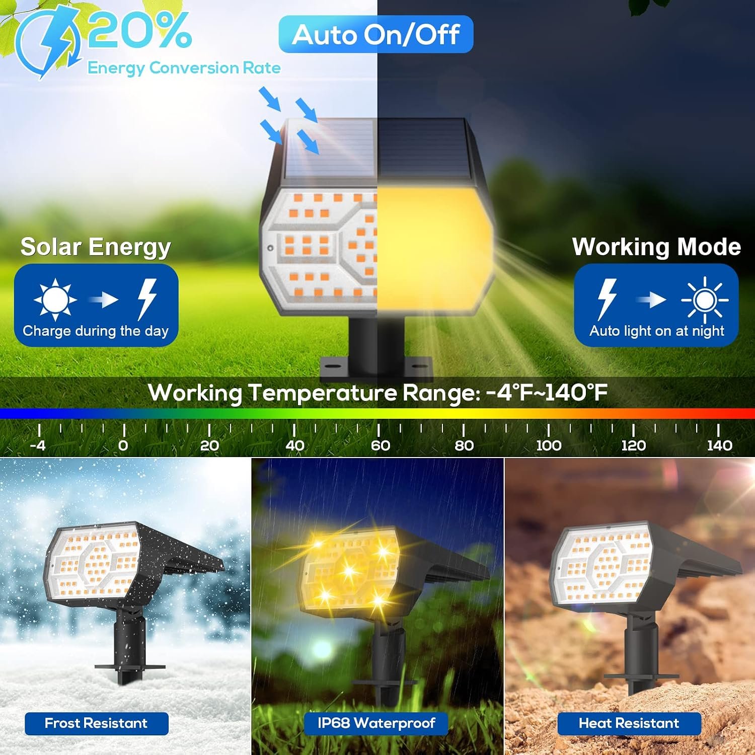 NYMPHY Solar Lights Outdoor Waterproof - 6 Pack (Warm White) | 56 LED 3 Lighting Modes IP68 Waterproof Solar Powered Garden Yard Spot Solar Lights for Christmas Outside Landscape - Image 3