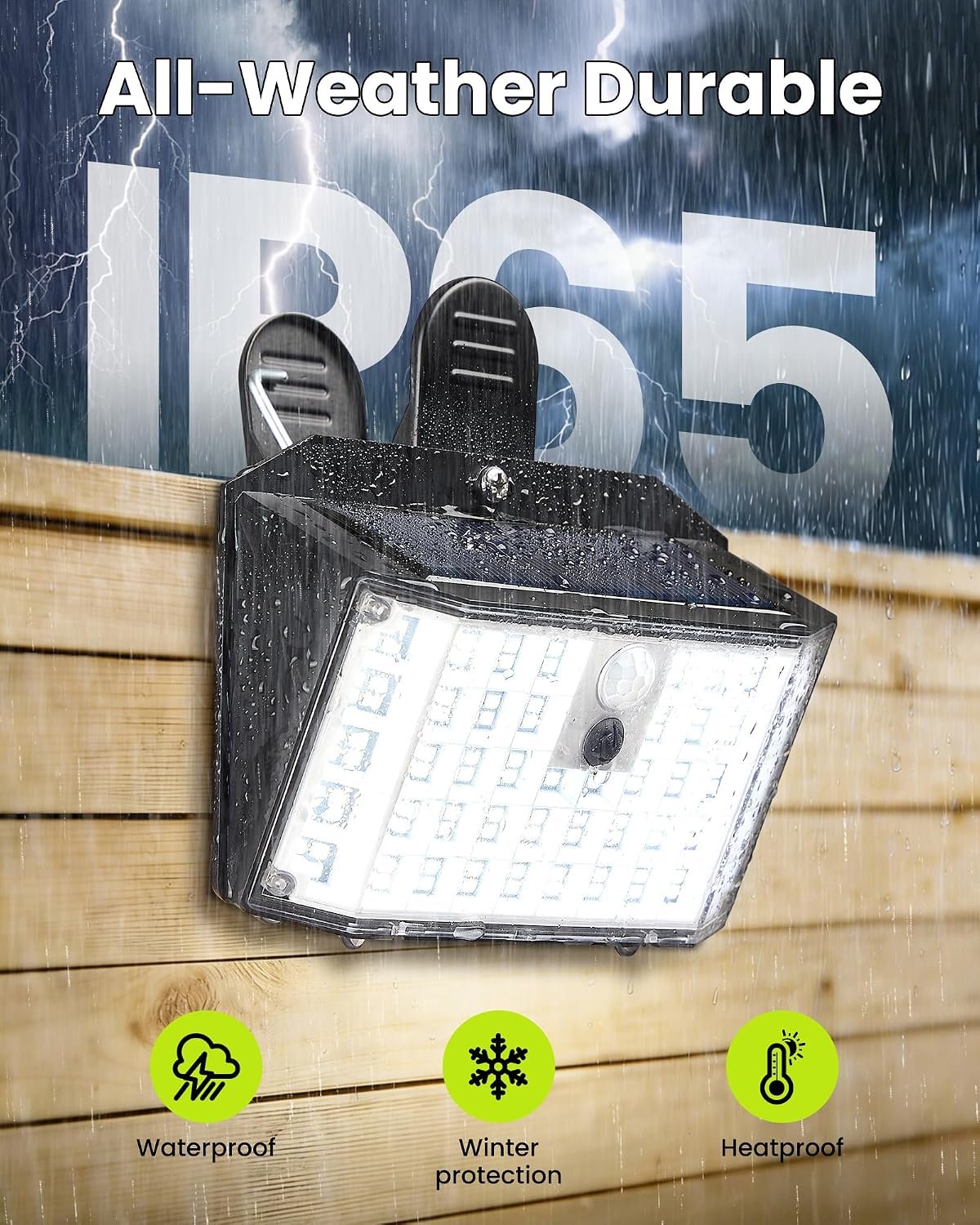 Clip on Solar Lights Outdoor, Motion Sensor Fence Lights | 176LED 600LM No Drill Solar Clip Light with Motion Sensor, 3 Modes IP65 Waterproof Security Lights for Deck,Yard(4Pack) - Image 8