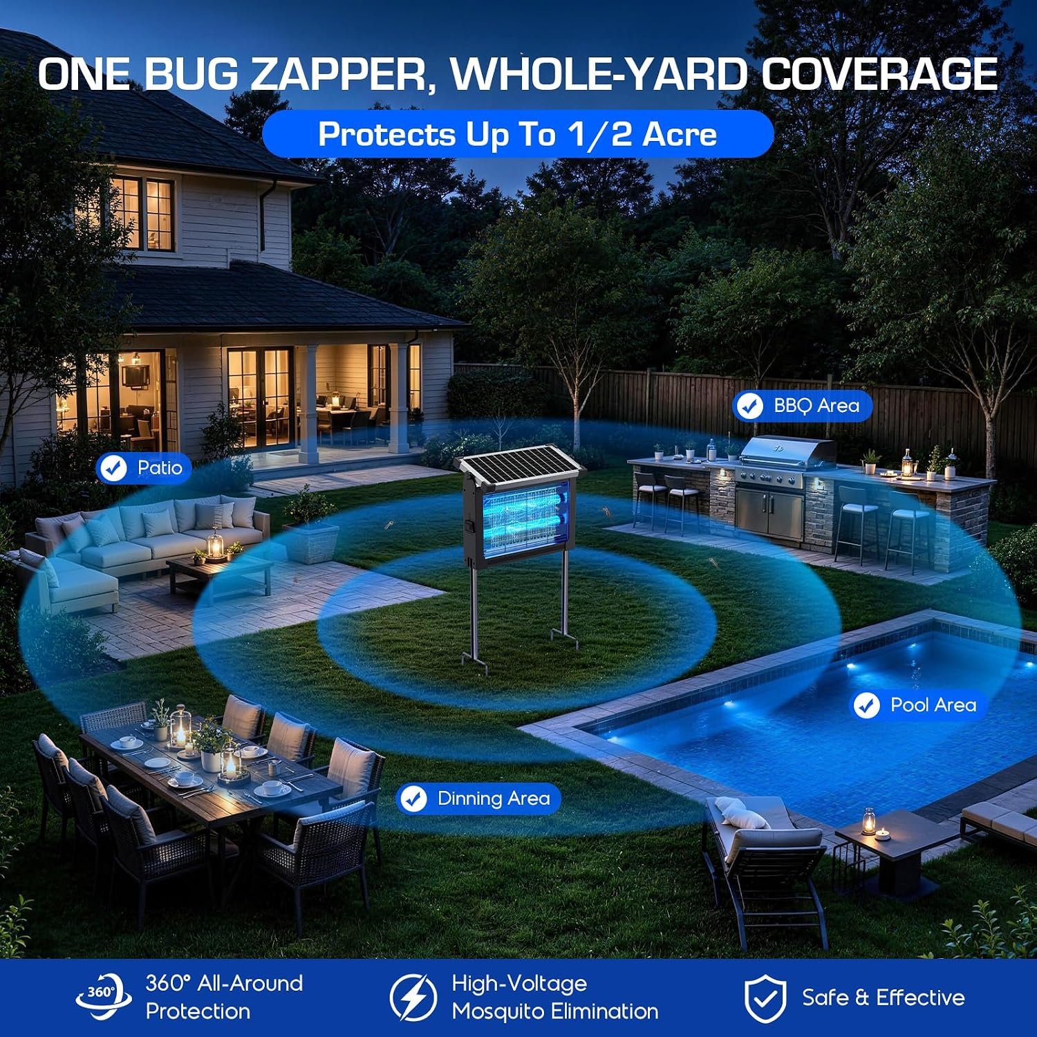 Solar Bug Zapper Outdoor, 4500V Cordless Mosquito Zapper with Solar Power | Smart Light Sensor, Solar & USB Rechargeable, IPX5 Waterproof Insect Killer For Patio, Garden, Backyard, Camping And Indoor - Image 4