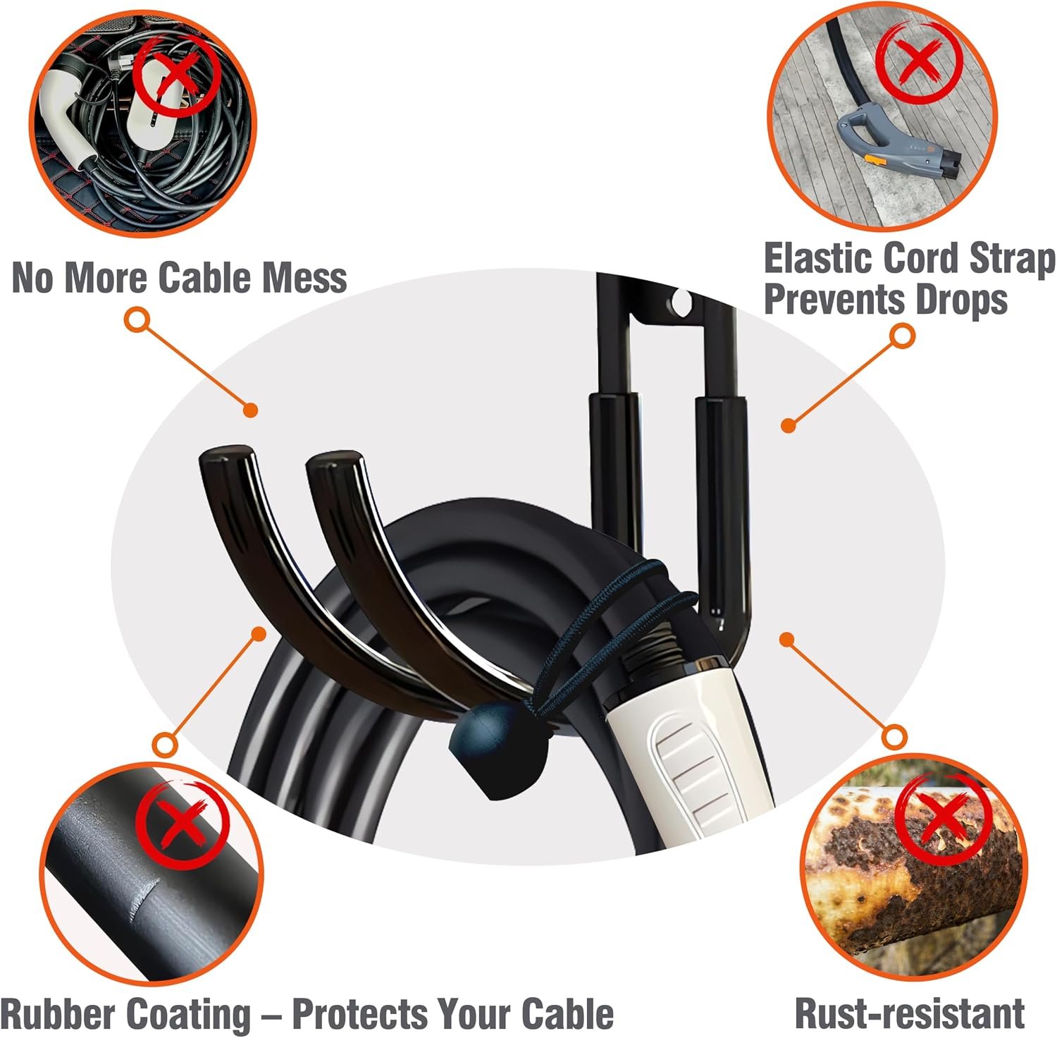 EV Charger Holder Wall Mount | Heavy-Duty J-Hook for Cable Retractor, Durable Steel Hook for Indoor/Outdoor Use, Electric Vehicle Cord Organizer Accessory - Image 2