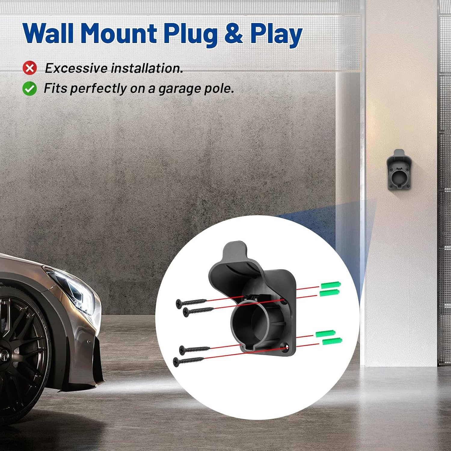 Anina EV Charger Holder SAE J1772 Charging Cable Organizer for Portable Electric Car Charger Cable Hanger Electric Vehicle Charging Cord Holder Wall-Mount Connector Space Saving - Image 7