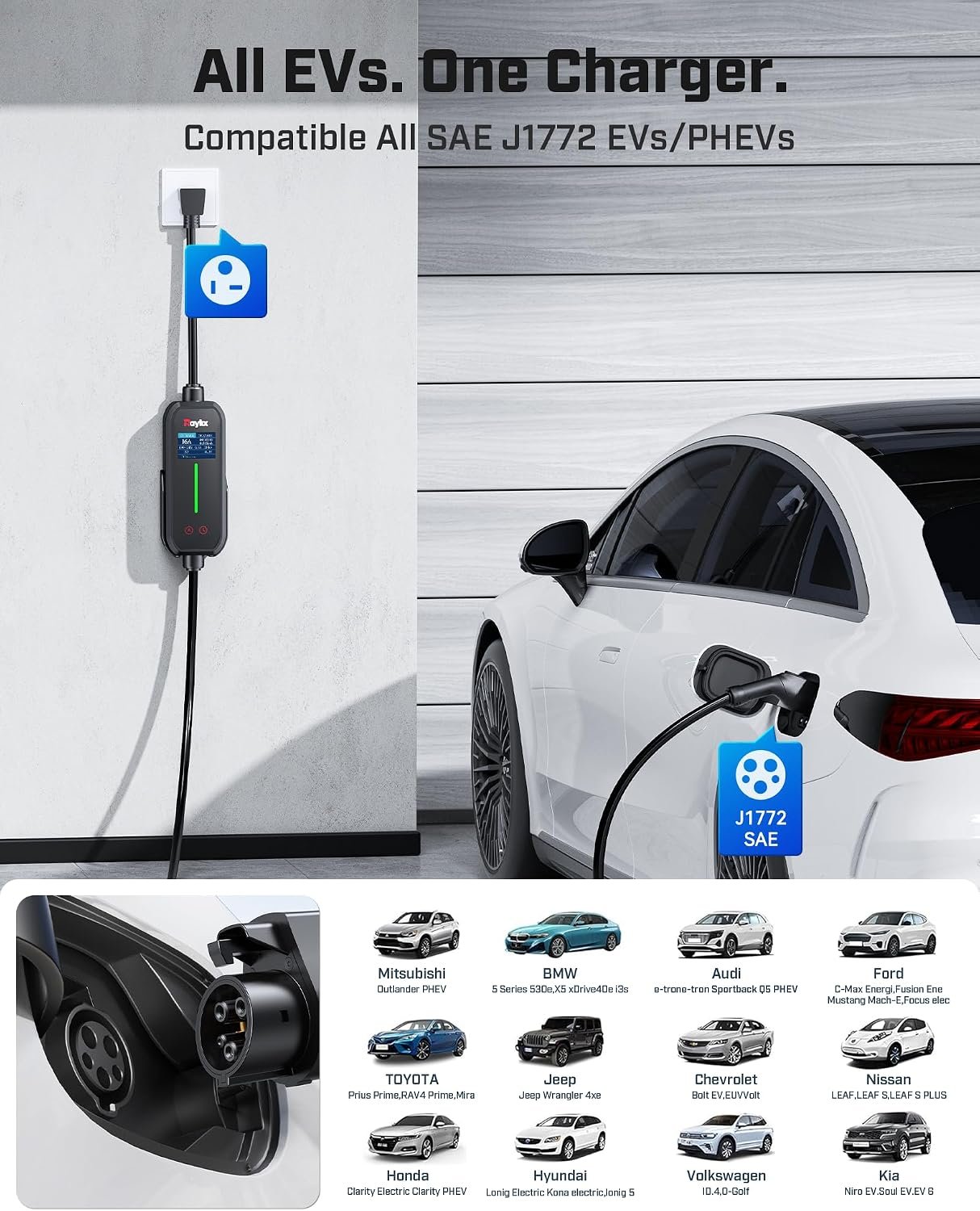 2026 Upgraded Level 1&2 EV Charger for ALL J1772 EV, NEMA5-15/6-20Plug | Adjustable Current& Timer, 8-16A, 110-240V, 21Ft Charging Cable, Electric Car Charger, Portable/Home EV charger/Charging Cord - Image 2