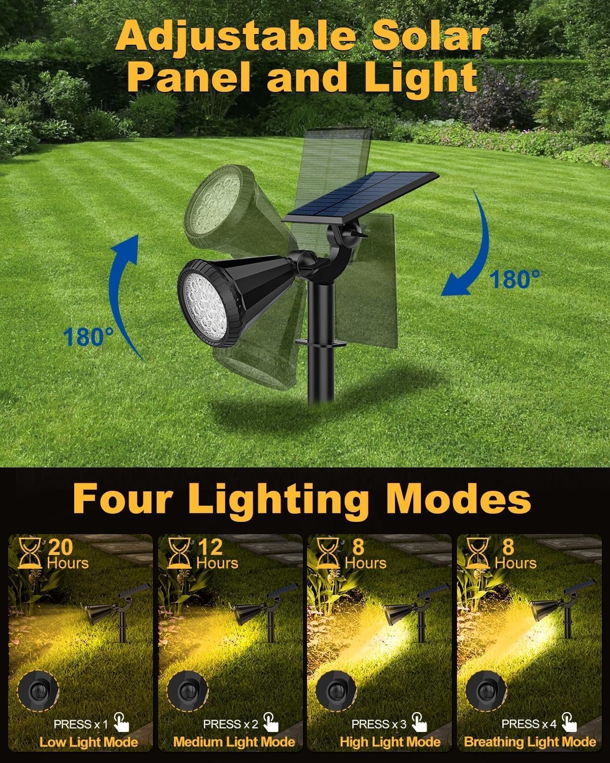 Solar Spot Lights Outdoor, 10 Pack Outdoor Solar Lights for Yard, 4 Lighting Mode Solar Landscape Spotlights with Auto On/Off, 2-in-1 Waterproof Wall Lights for Garden, Walkway (Warm White) - Image 4
