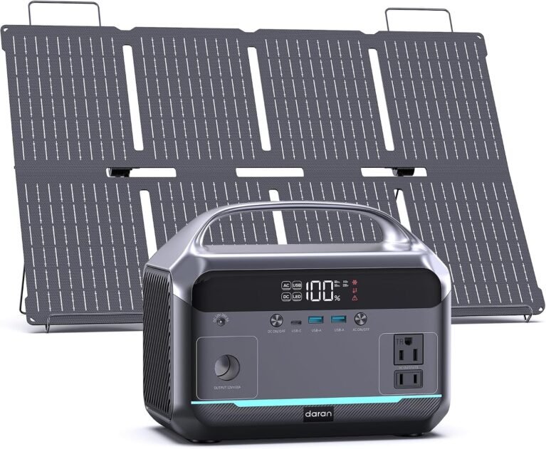 Daran Portable Power Station 600W with 80W Solar Panel, 288Wh LiFePO4 Battery Solar Generator, 2h Fast Charging Compact Lightweight Power Station for Outdoor Camping, Emergency, RV