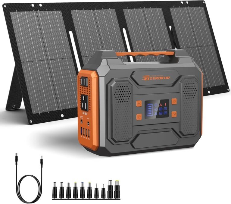 Portable Solar Generator 300W Portable Power Station with 60W Solar Panel | 110V Pure Sine Wave 280Wh Battery Solar Power Pack with USB QC3.0 DC AC Outlet for Camping Smart Device RV Van Outdoor-Orange