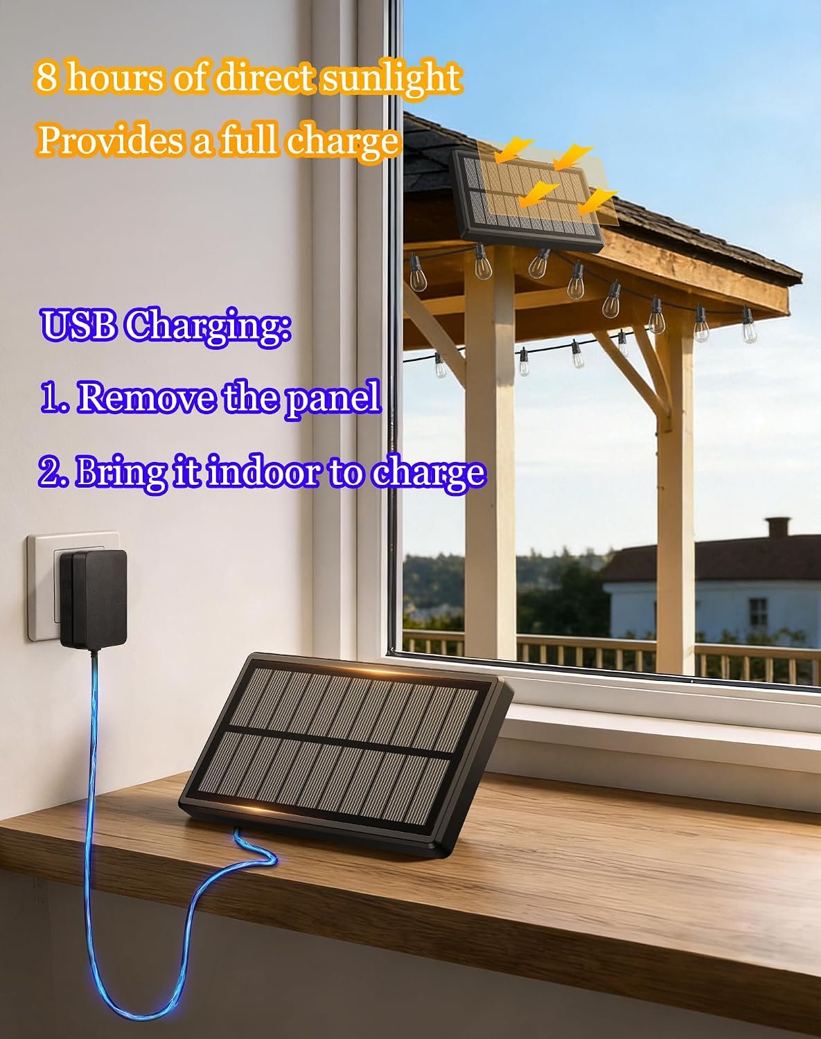 50ft Solar Powered Lights Outdoor - Waterproof String Light Outside Patio | Yard Garden Fence Backyard Deck Porch Balcony Patios Camping Battery Operated Lighting Hanging with LED Edison Bulbs S14 - Image 8
