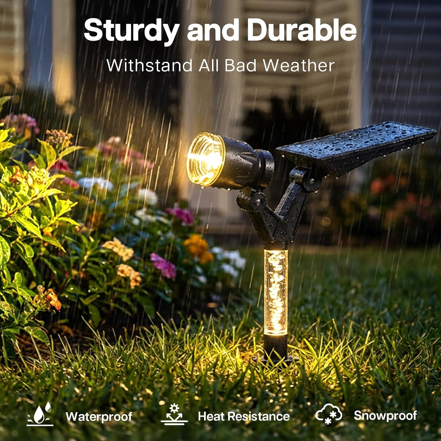 Solar Spot Lights Outdoor Waterproof Spotlights, Warm White 4 Pack | Solar Lights Outdoor for Yard Pathway Tree House Outside Landscape Lighting, Auto On/Off, Adjustable Angle, Illuminated Pole - Image 5