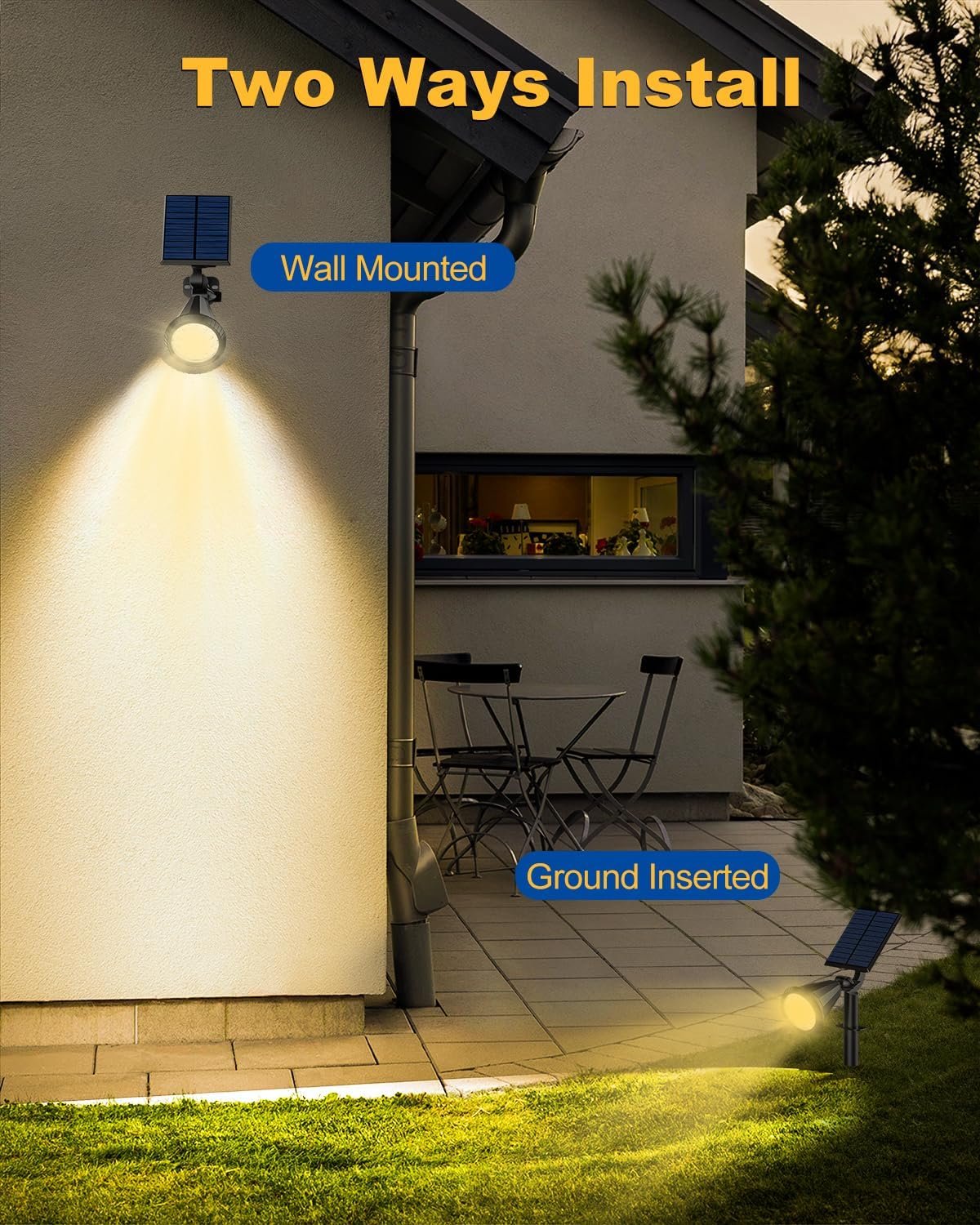 Solar Spot Lights Outdoor, 10 Pack Outdoor Solar Lights for Yard, 4 Lighting Mode Solar Landscape Spotlights with Auto On/Off, 2-in-1 Waterproof Wall Lights for Garden, Walkway (Warm White) - Image 6
