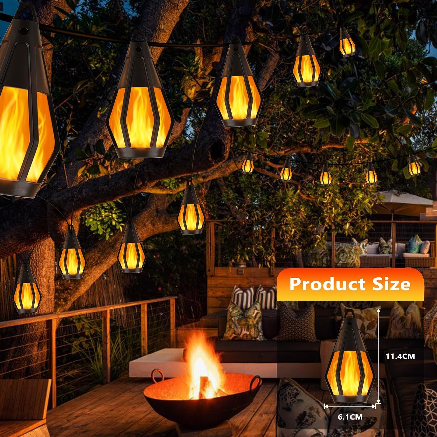 Solar String Lights for Outside, 21Ft Solar Patio Light with 10 Flickering | Flame Light Bulbs, Waterproof Orange Halloween Lights for Garden Yard Patio Gazebo Bistro Cafe Party Halloween Decorations - Image 7