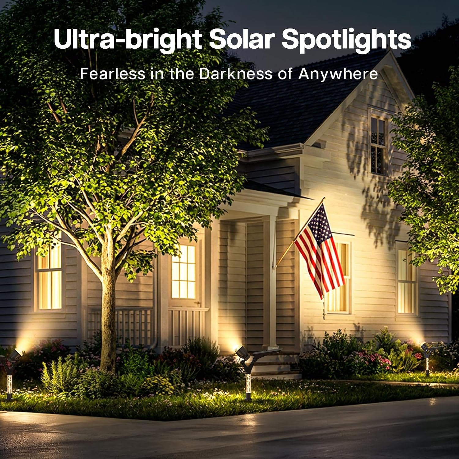 Solar Spot Lights Outdoor Waterproof Spotlights, Warm White 4 Pack | Solar Lights Outdoor for Yard Pathway Tree House Outside Landscape Lighting, Auto On/Off, Adjustable Angle, Illuminated Pole - Image 2