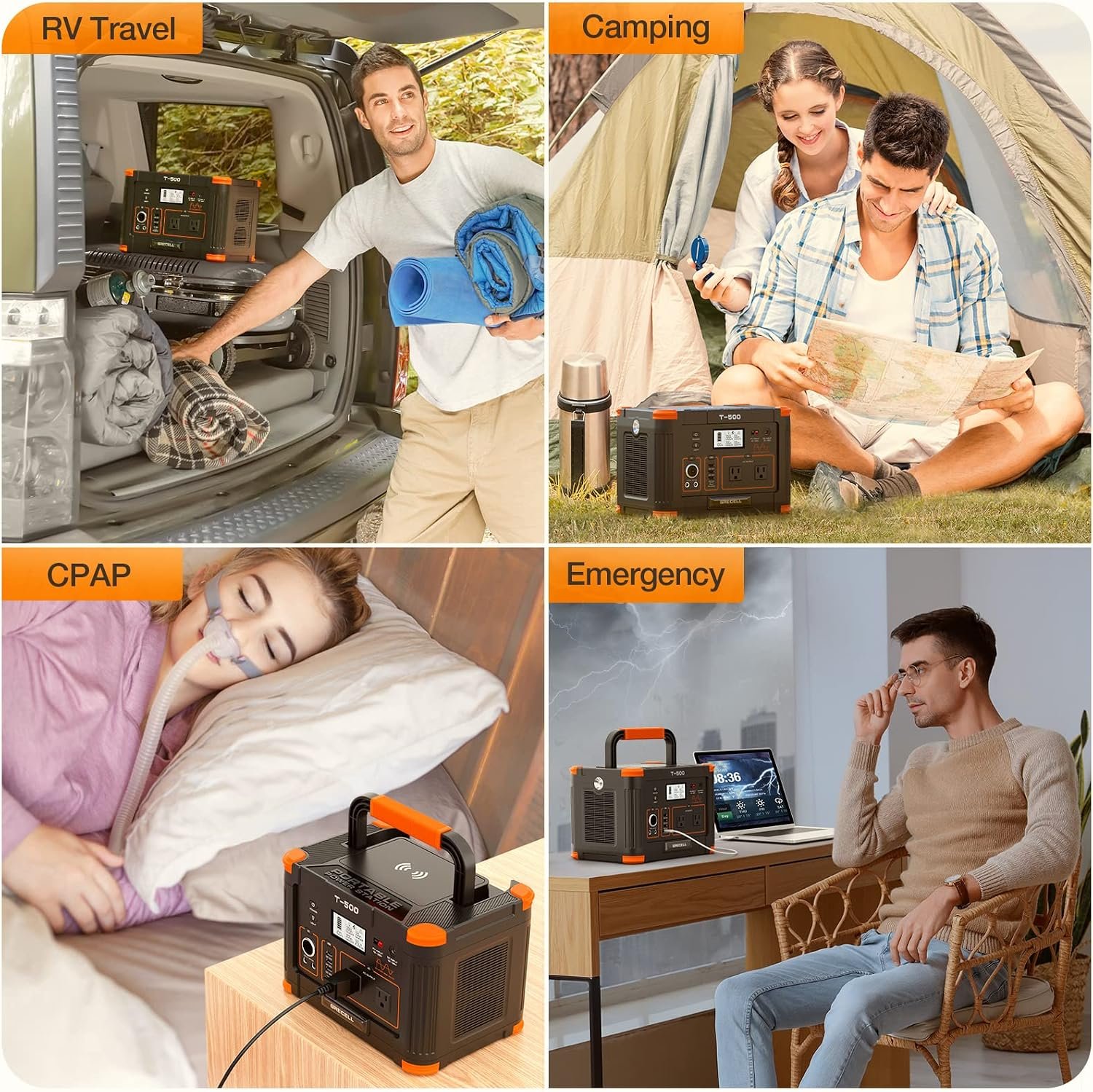 Portable Power Station 500W(Peak 1000W), 519Wh Outdoor Solar Generator | Backup Battery Pack with 2 AC Outlets, 500W 10-Port Powerhouse for RV/Van Camping Fishing Climbing Road Trip Home Emergency - Image 4