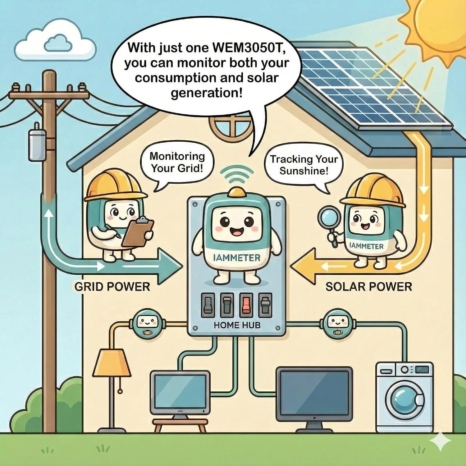 WEM3050T WiFi Energy Meter, Smart Home Energy Monitor for Solar & Power Monitoring, Real-Time Electricity Usage, Compatible with Alexa (Multi-Phase Support) - Image 2