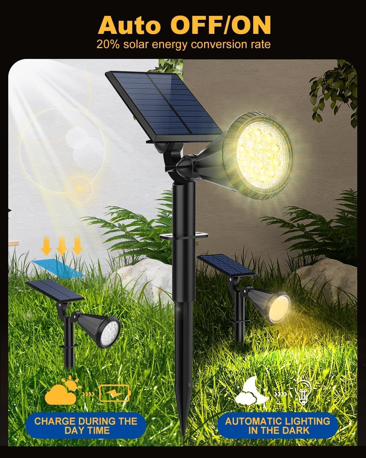 Solar Spot Lights Outdoor, 10 Pack Outdoor Solar Lights for Yard, 4 Lighting Mode Solar Landscape Spotlights with Auto On/Off, 2-in-1 Waterproof Wall Lights for Garden, Walkway (Warm White) - Image 3