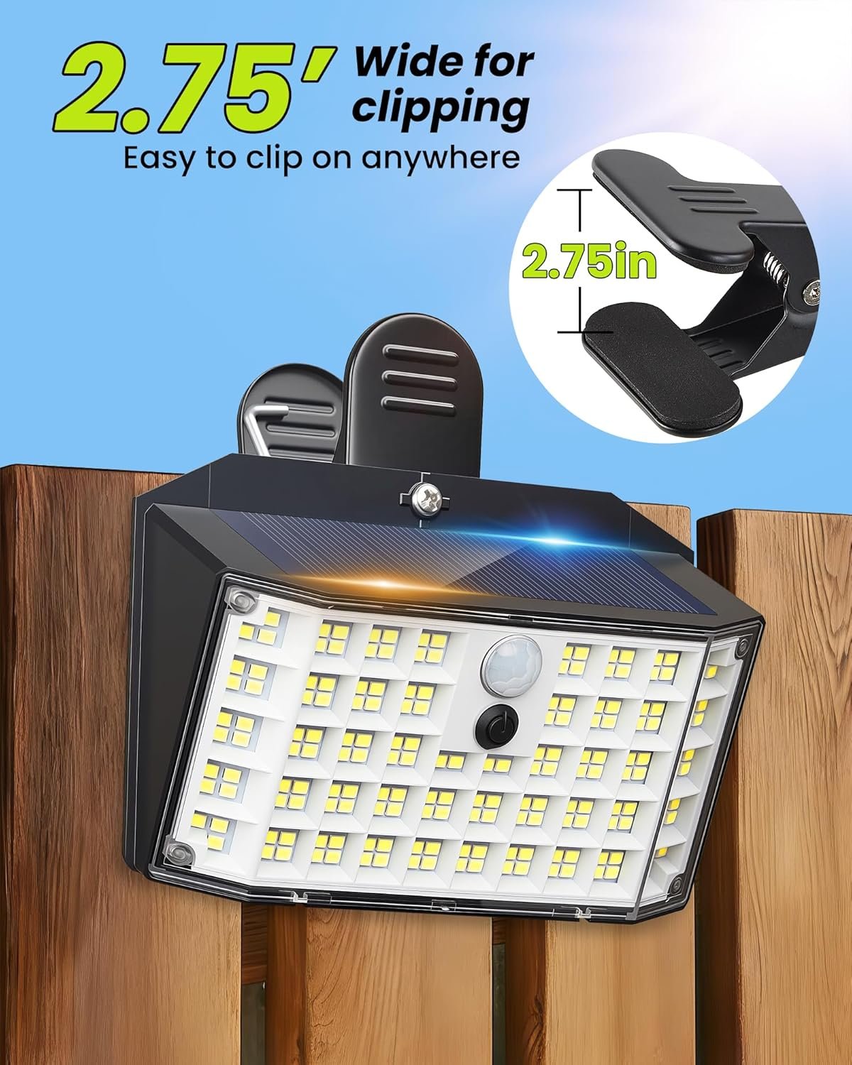 Clip on Solar Lights Outdoor, Motion Sensor Fence Lights | 176LED 600LM No Drill Solar Clip Light with Motion Sensor, 3 Modes IP65 Waterproof Security Lights for Deck,Yard(4Pack) - Image 5